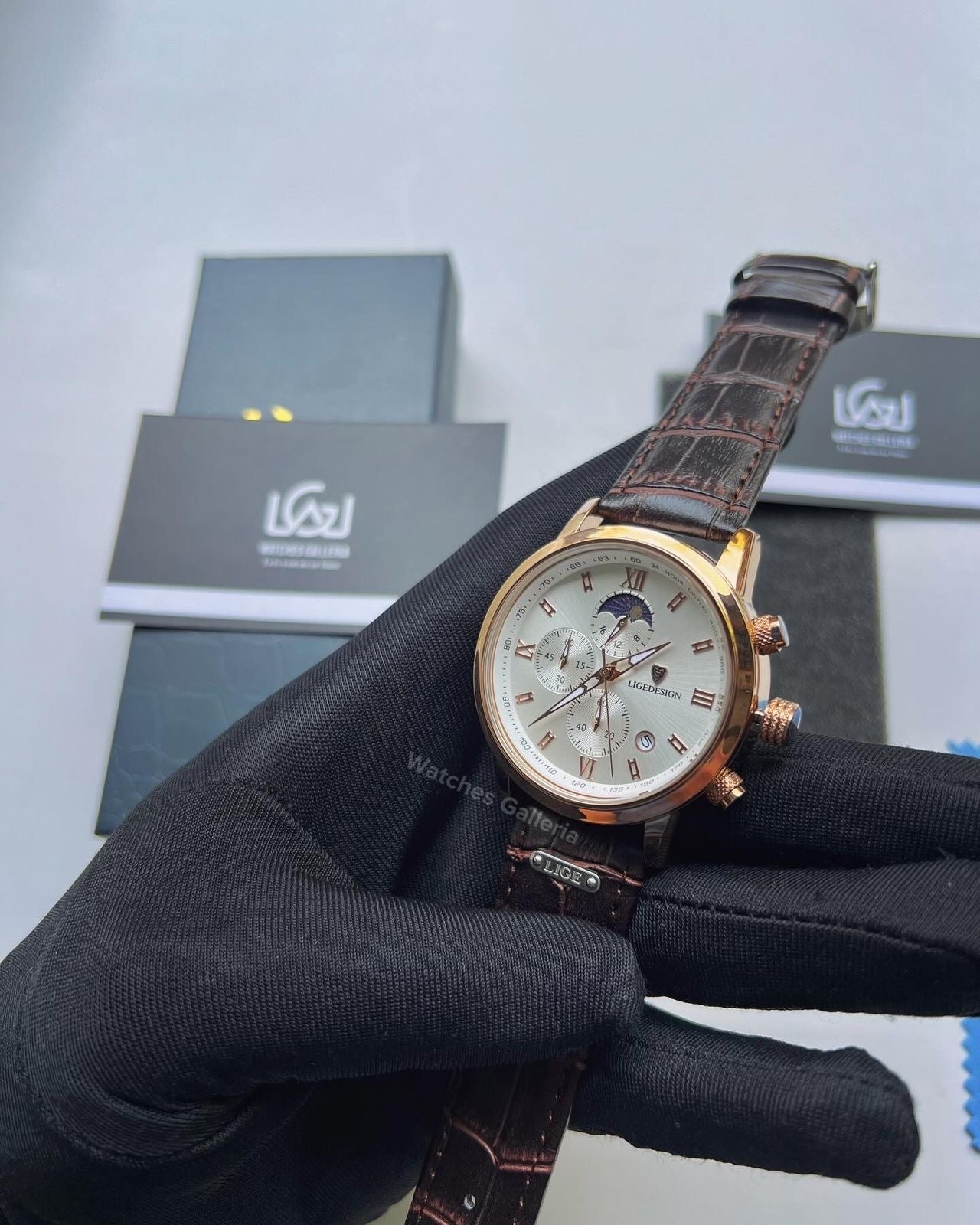 Lige Classic Moonphase (Rose Gold White) LG8953 Watches Galleria