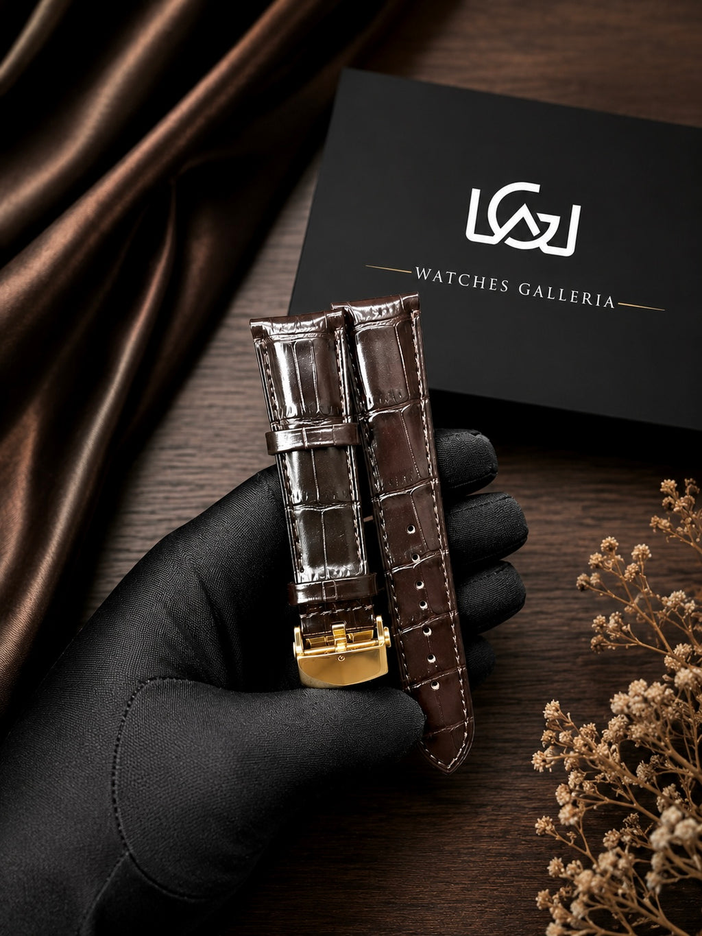 Premium Genuine Leather Crocodile Pattern Watch Strap 21mm with Gold Stainless Steel Master Lock Buckle – Luxury Replacement Band | Watches Galleria