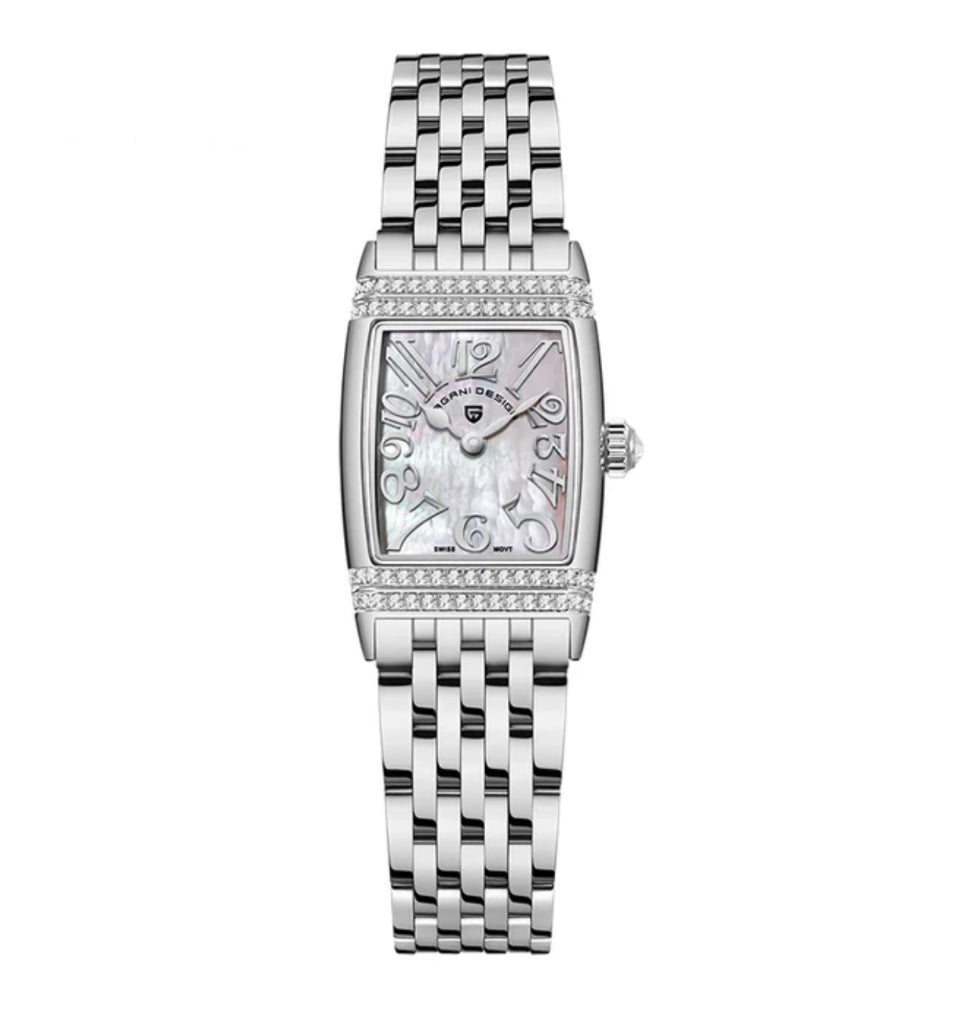 Pagani Design PD1737 Square Ladies Watch Silver White 22mm – Swiss Ronda 762 Quartz | Sapphire Glass | Elegant Stone Dial