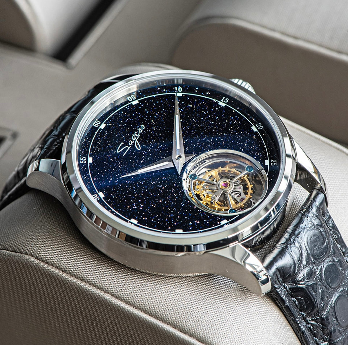 Sugess SU8230STRF Black Alligator Strap w/ Master Lock Buckle | Tourbillon Master Automatic | Sugess Tourbillon Watch | Mechanical Watch