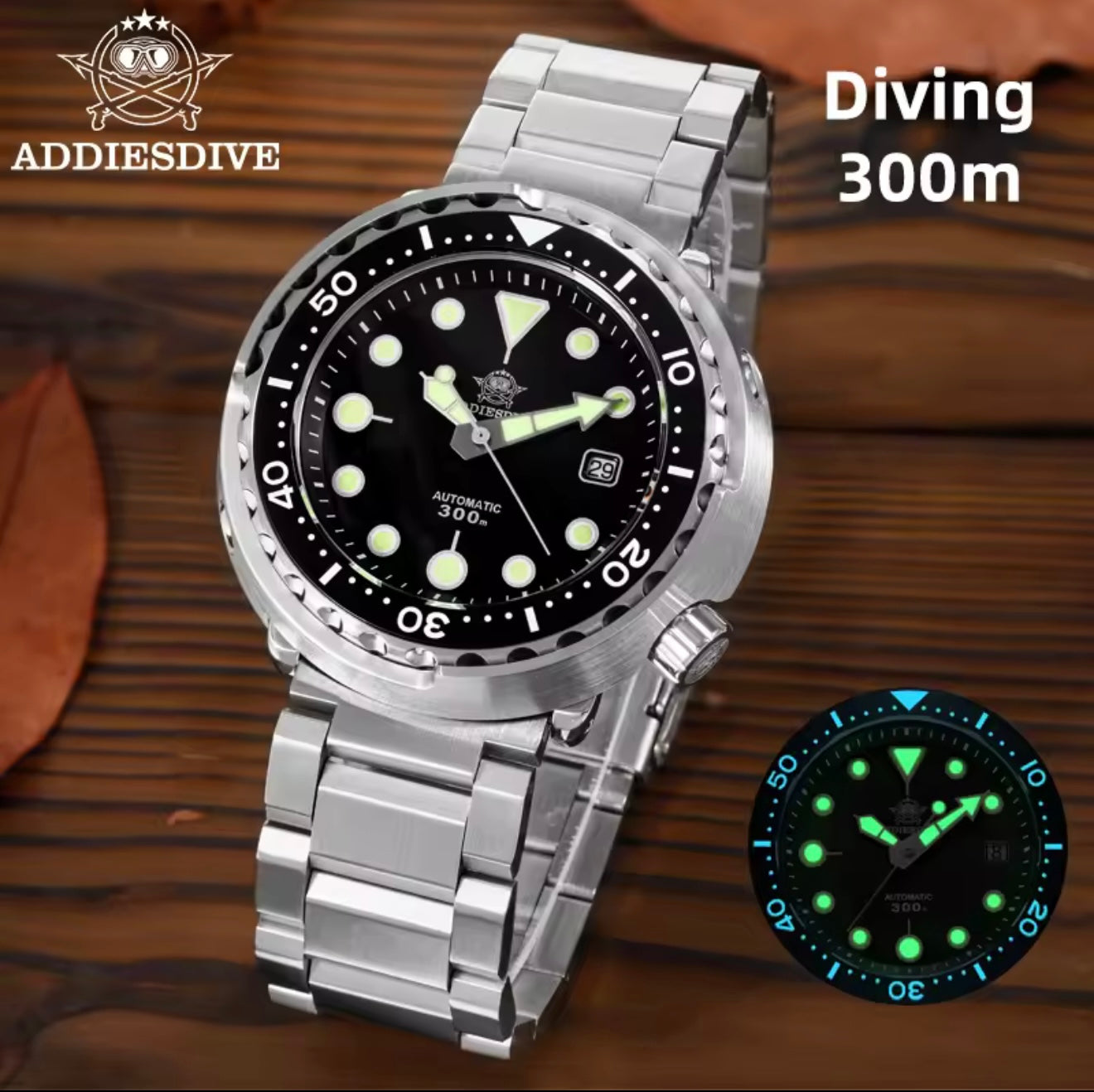 Addiesdive AD2522 Tuna Automatic Diver Watch 300M | Miyota 8215 | Sapphire Crystal | Ceramic Bezel | Oyster Bracelet 3 Links