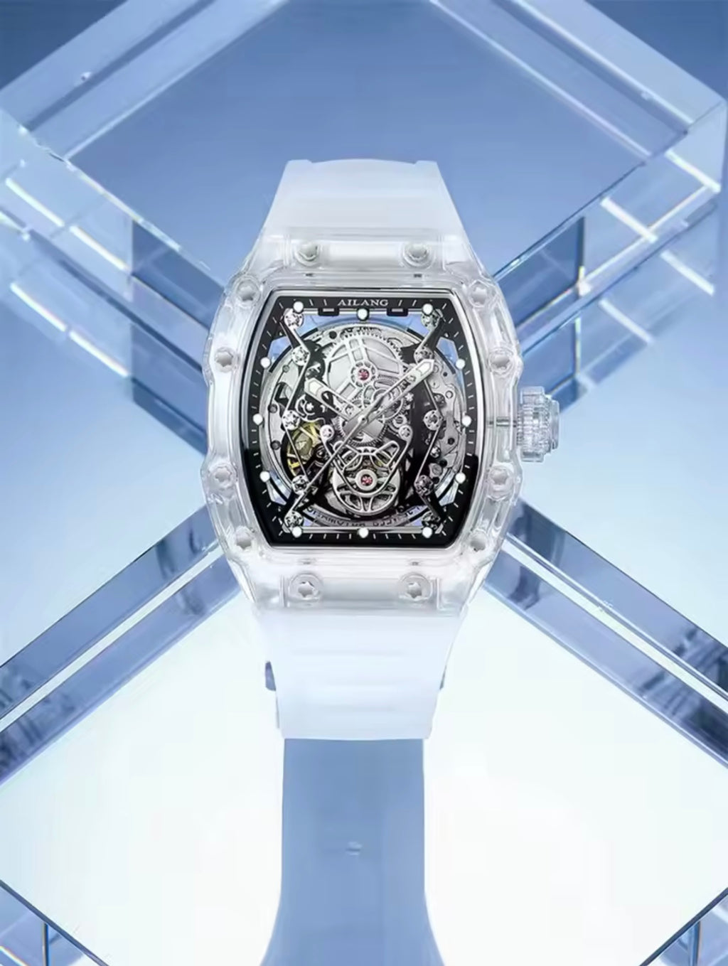 Ailang 8109 Skeleton Watch for Men White Blue Automatic Mechanical Watch Original Ailang Watch Pakistan