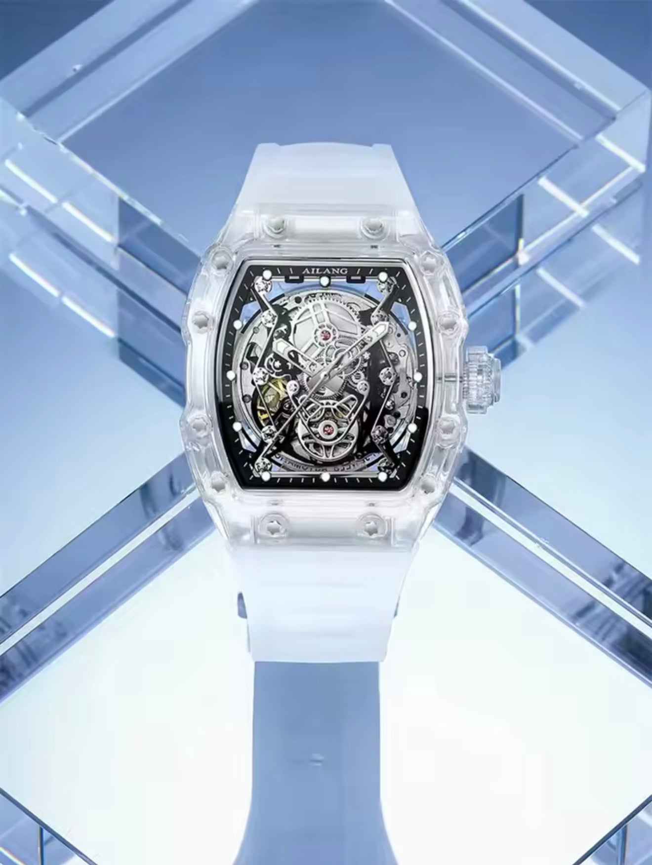 Ailang 8109 Skeleton Watch for Men White Blue Automatic Mechanical Watch Original Ailang Watch Pakistan