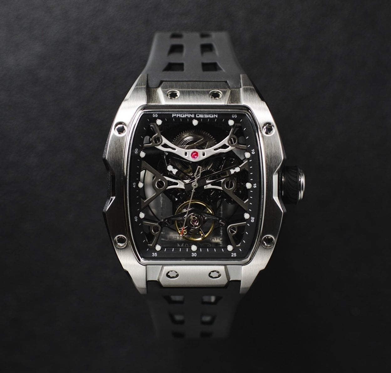Pagani Design PDys018 Tonneau Skeleton Silver Black 42mm Automatic – Sapphire Crystal | Flywheel | 36H Power Reserve