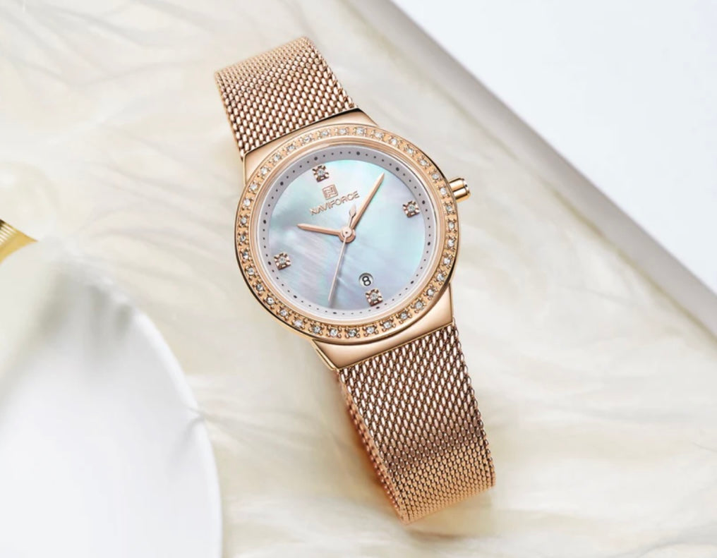 Naviforce NF5005 Women Watch Quartz (Rose Gold/White) Naviforce Watch in Pakistan