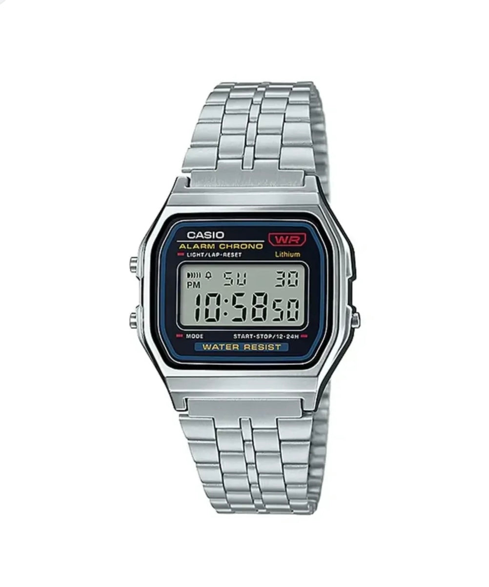 Casio A159W Old Money Vintage Digital Silver Stainless Steel Watch A159W | Unisex | LED Light | Alarm | Daily Wear