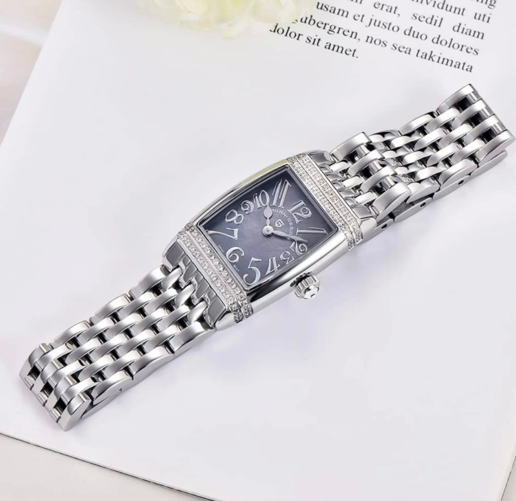 Pagani Design PD1737 Square Ladies Watch Silver Blue 22mm - Swiss Ronda 762 Quartz | Sapphire Glass | Elegant Stone Dial