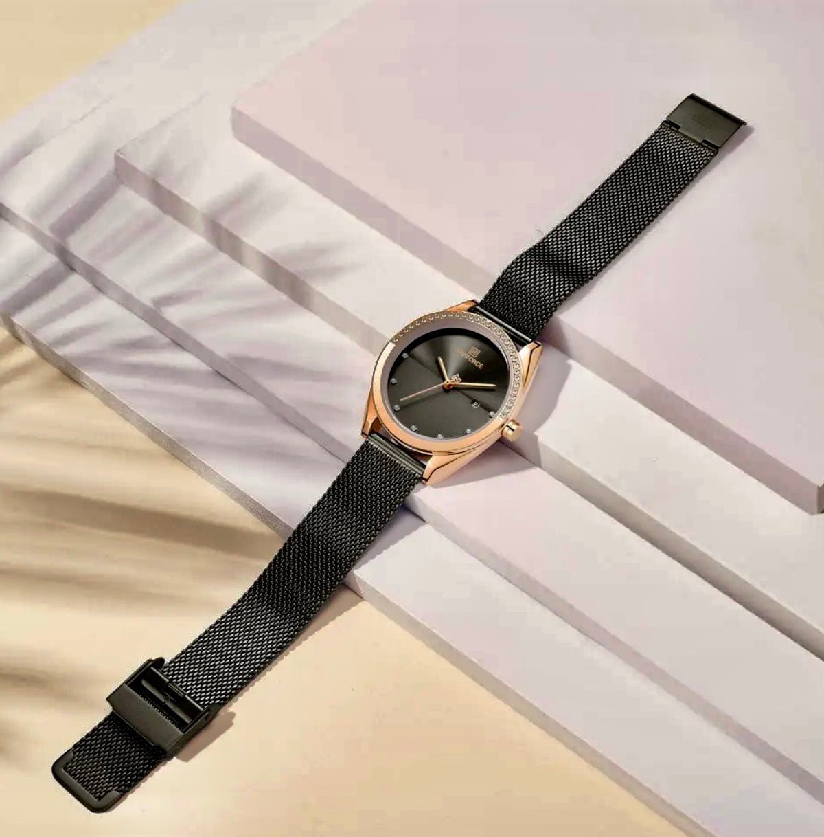 Naviforce NF5015 ladies Watch Quartz (Black Gold) Naviforce in Pakistan