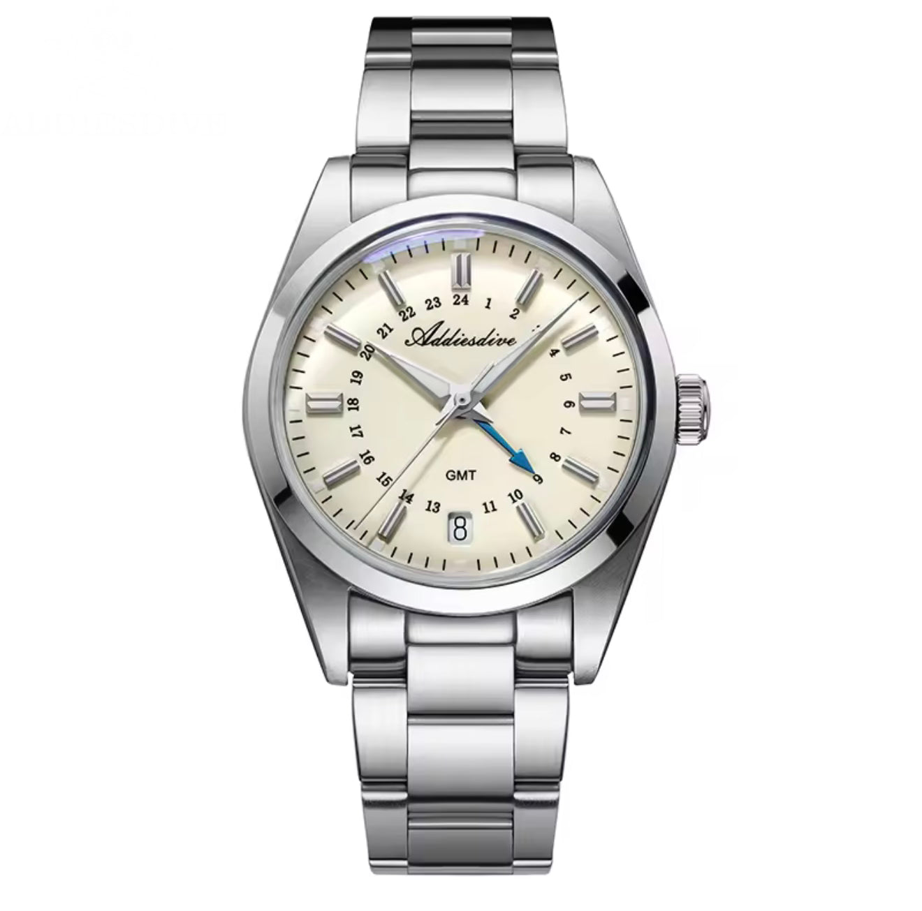 ADDIESDIVE AD2065 Elegance Collection GMT Swiss Quartz Watch, 36mm Stainless Steel Vintage Dress Watch with 100M Water Resistance, Sapphire-Style Bubble Crystal & Stainless Steel Bracelet (Pre Order)