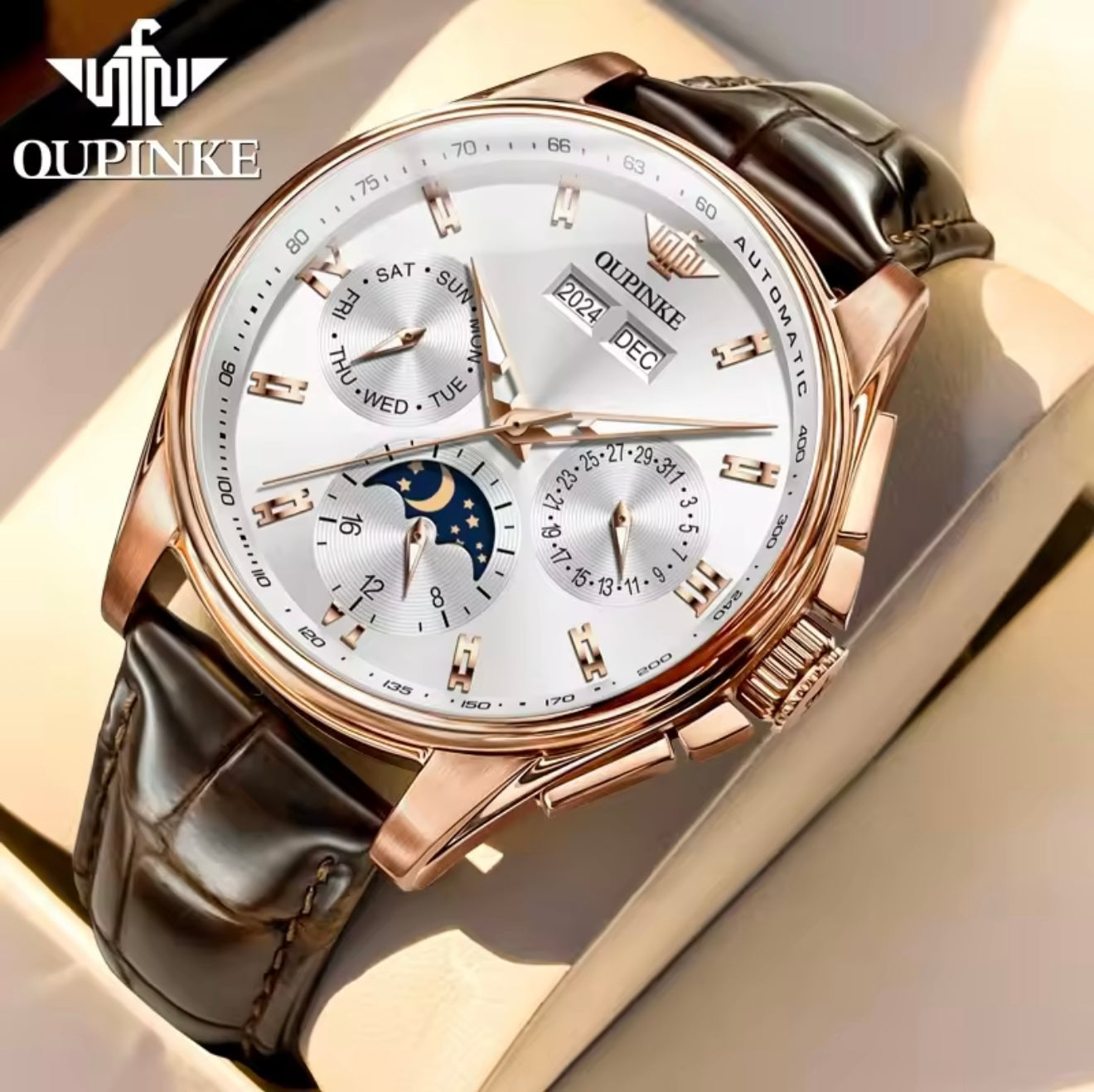 Oupinke Calendar Moonphase Watch Automatic (Rose White) Oupinke3189