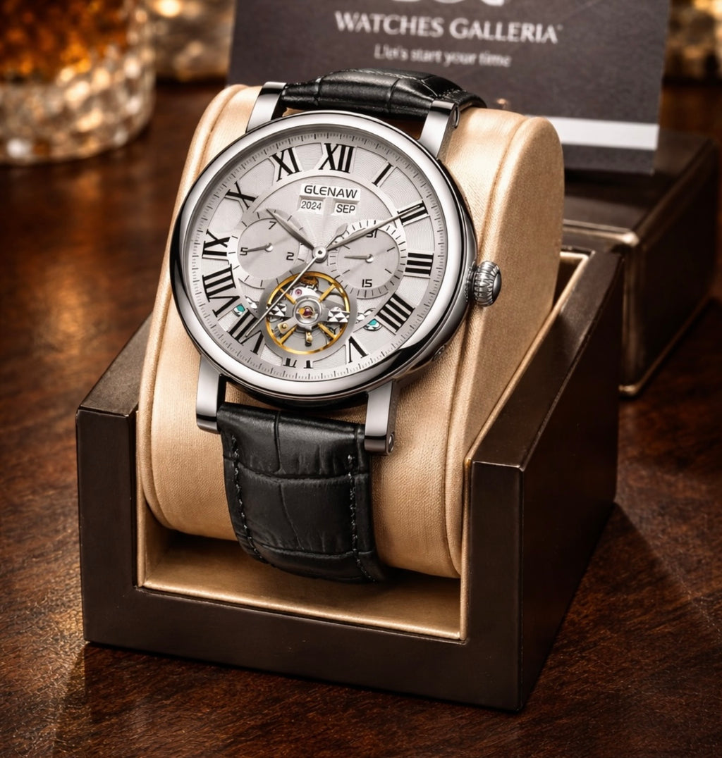 Glenaw GL8920 Calendar Flywheel Automatic Watch – Black Dial | Luxury Automatic Wristwatch for Men