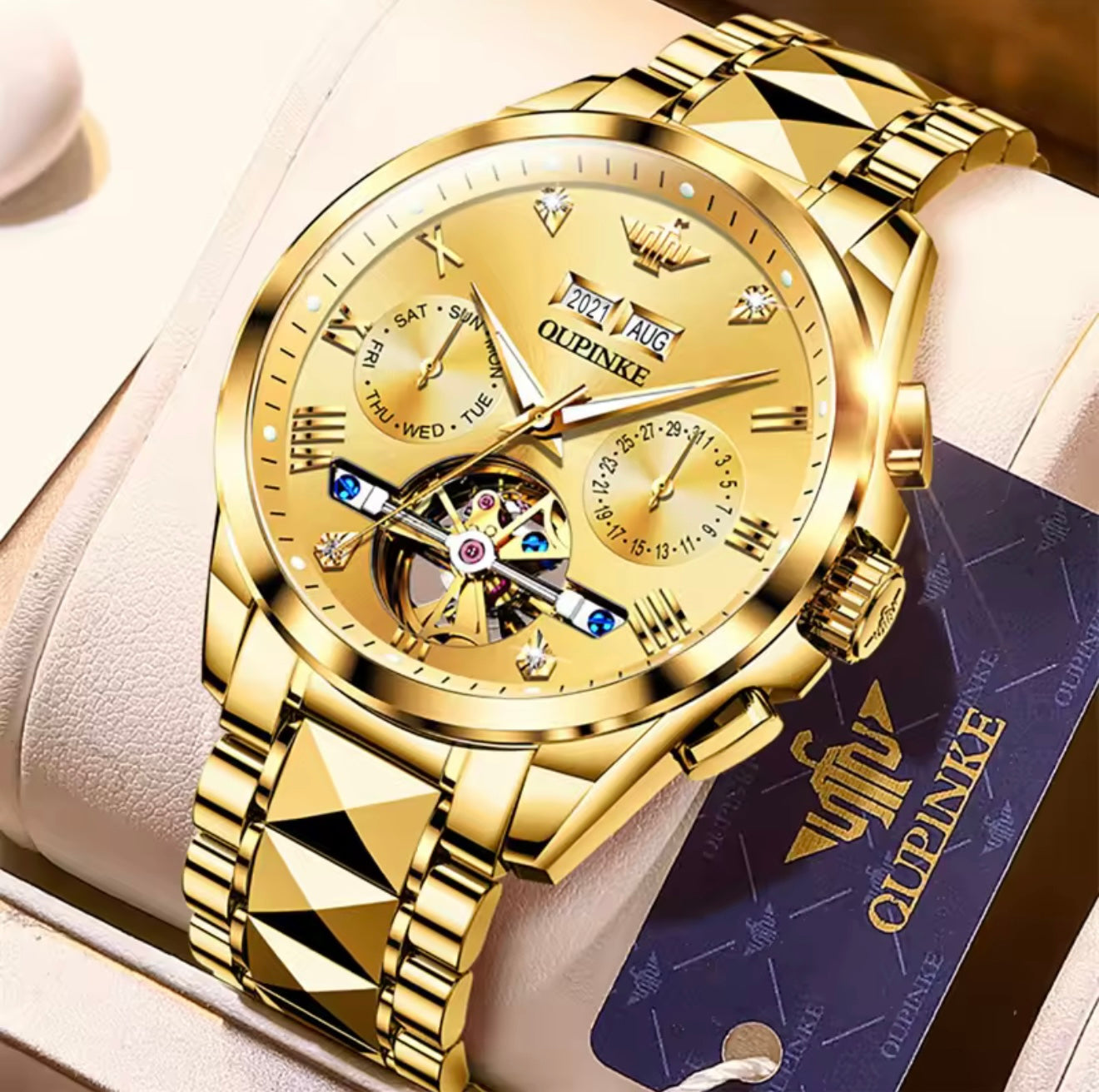 OUPINKE 3186 (Gold) Swiss Certified Automatic Watch for Men | Luxury Mechanical Watch | Sapphire Crystal | 50M Water Resistant | Premium Stainless Steel