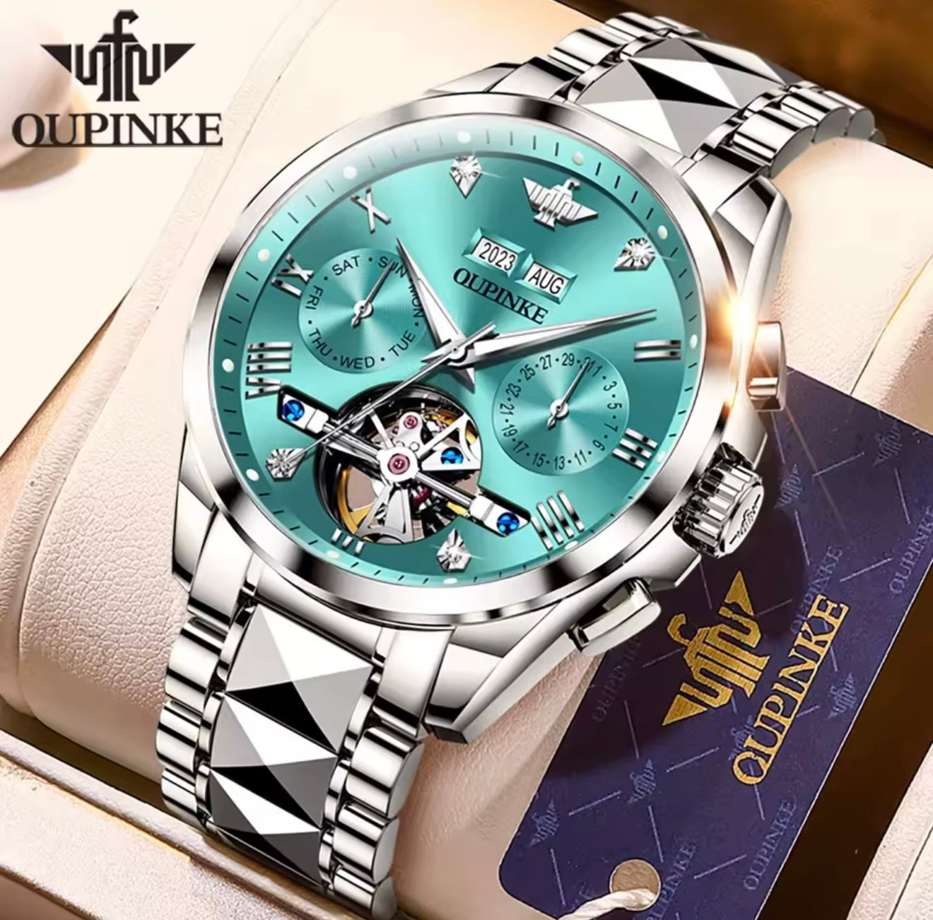 OUPINKE 3186 (Silver Ice Blue) Swiss Certified Automatic Watch for Men | Luxury Mechanical Watch | Sapphire Crystal | 50M Water Resistant | Premium Stainless Steel