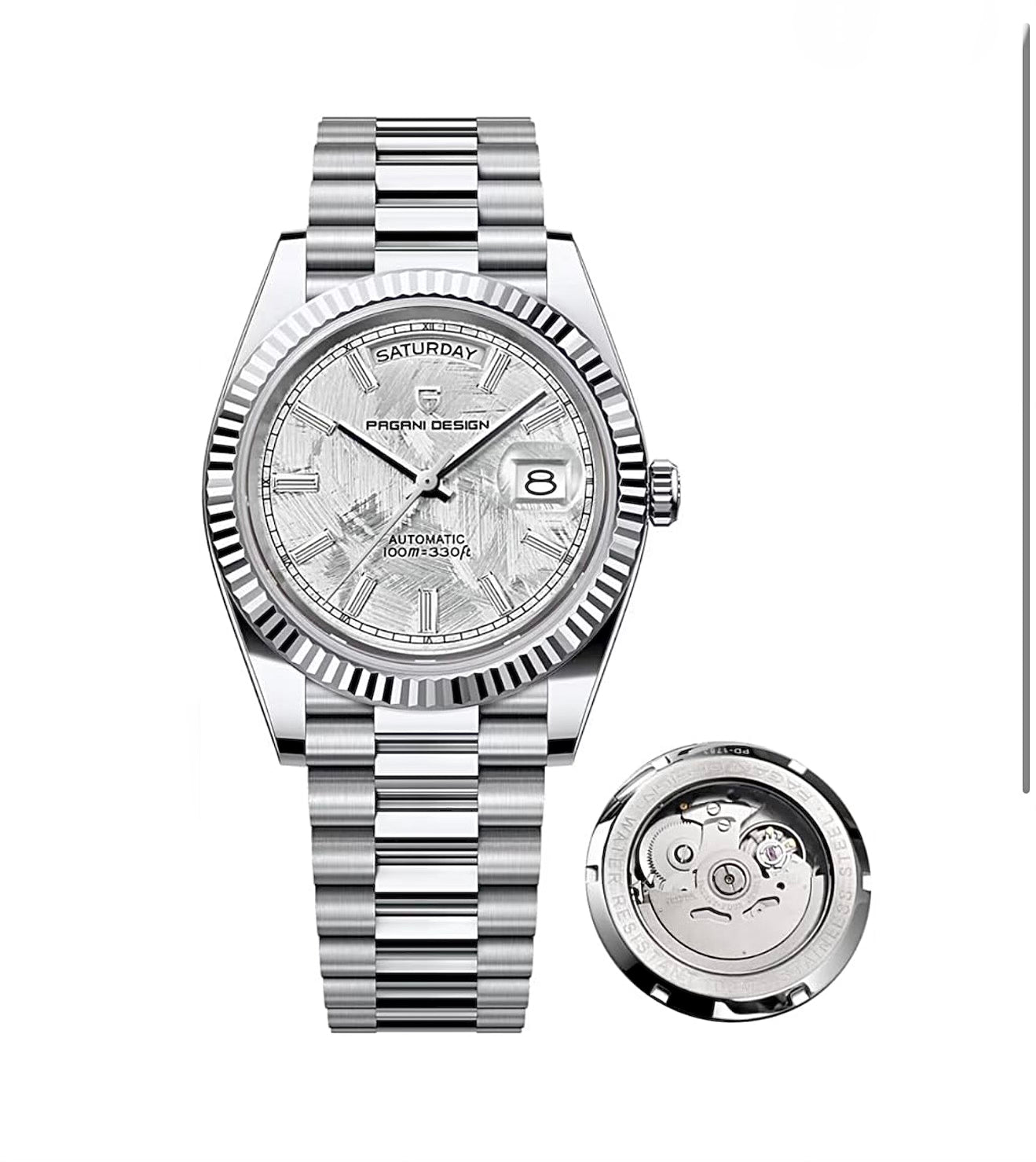 Pagani Design PD1783 Silver Meteorite Day-Date Automatic Sapphire Crystal Men’s Luxury Watch 40mm NH36A – PD1783