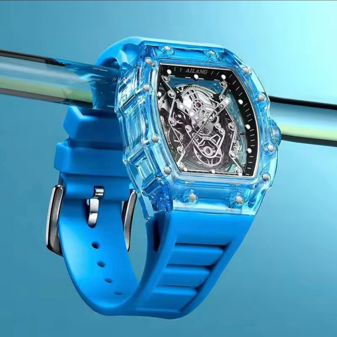 Ailang 8109 Skeleton Watch for Men White Blue Automatic Mechanical Watch Original Ailang Watch Pakistan