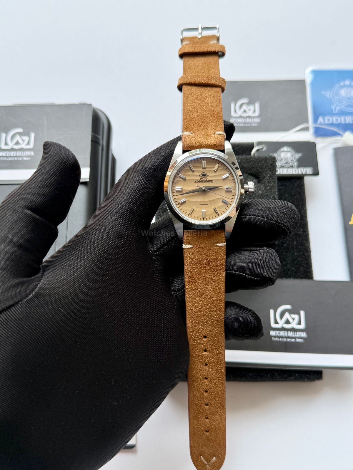 Addiesdive AD2030 Desert Sand Dial Suede Leather Unisex Watch AD2030 | 36mm Quartz Japan VH31 | 100M Water Resistant