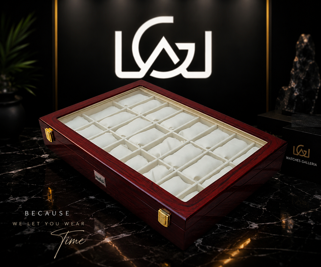 24 Slot Premium Brown Wooden Watch Organizer Box with Glass Display Lid | Luxury Watch Storage & Display Case