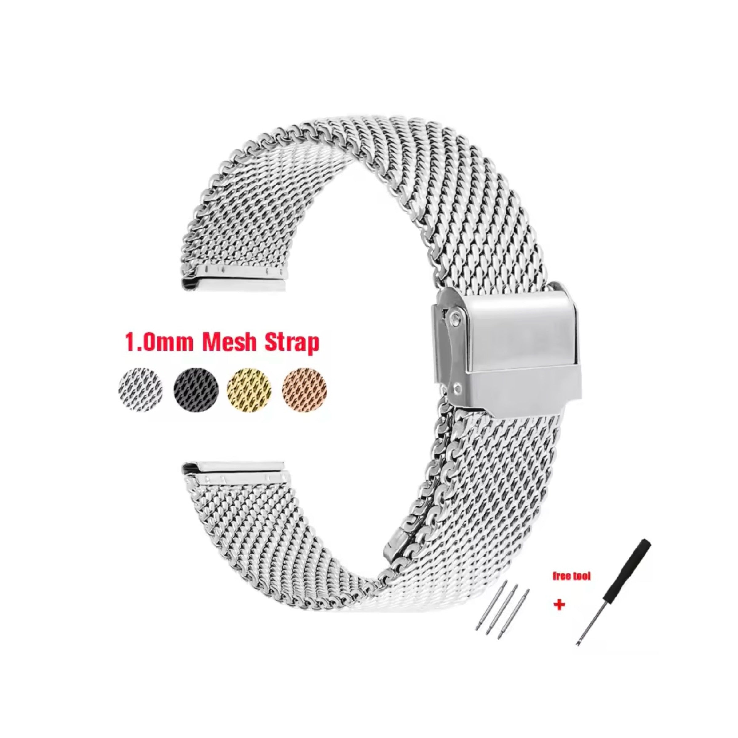 Milanese Mesh Watch Bracelet Strap 20mm | 0.6mm / 1.0mm Stainless Steel Replacement Band – Silver, Gold, Rose Gold & Black | Watches Galleria