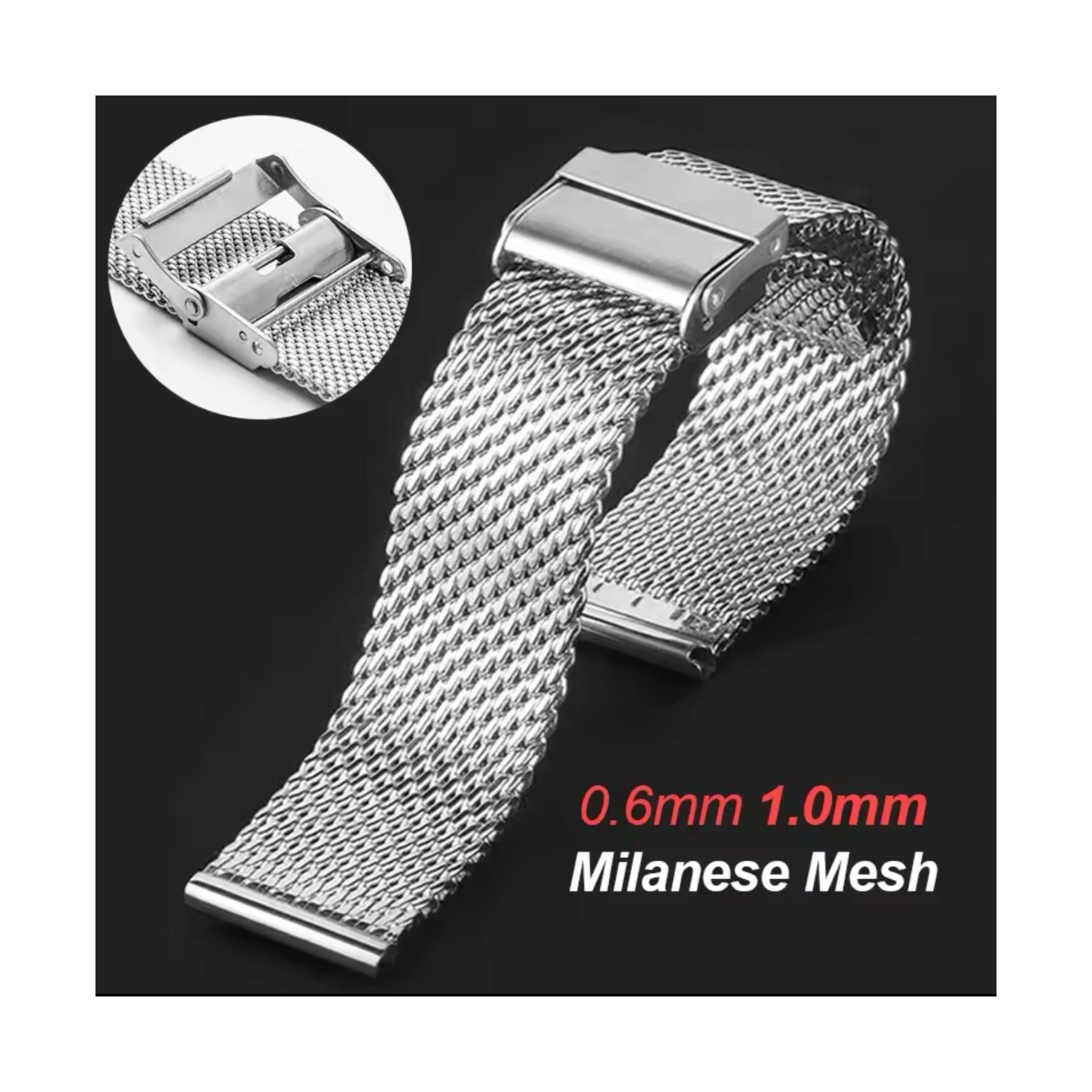 Milanese Mesh Watch Bracelet Strap 20mm | 0.6mm / 1.0mm Stainless Steel Replacement Band – Silver, Gold, Rose Gold & Black | Watches Galleria