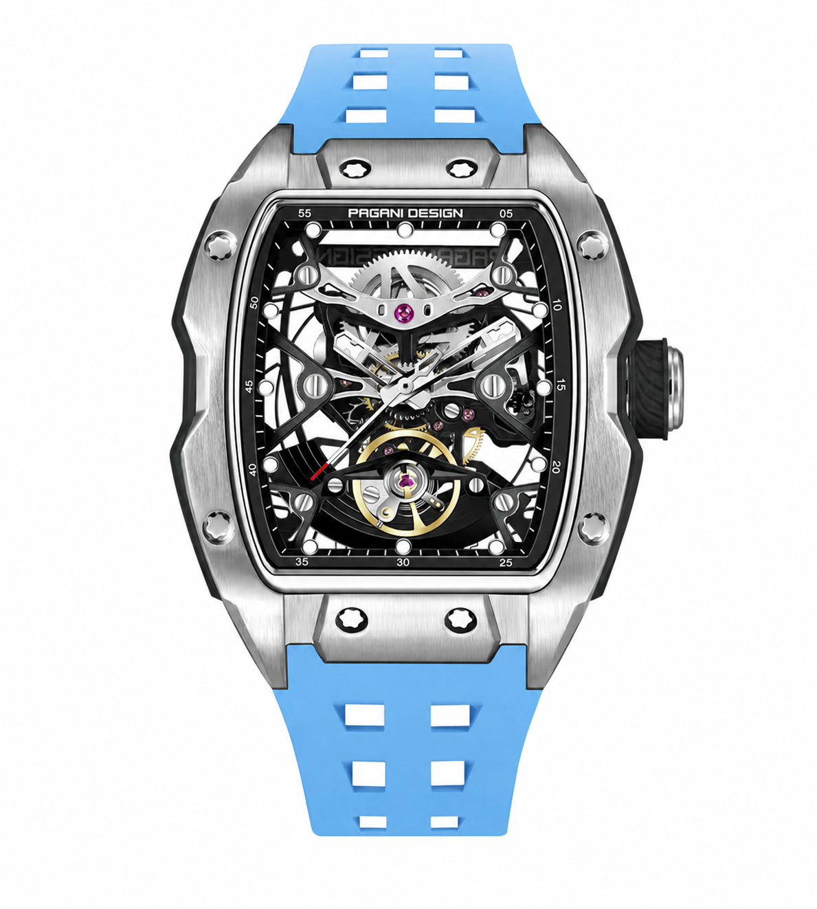 Pagani Design PDys018 Tonneau Skeleton Silver Ice Blue 42mm Automatic – Sapphire Crystal | Flywheel | 36H Power Reserve