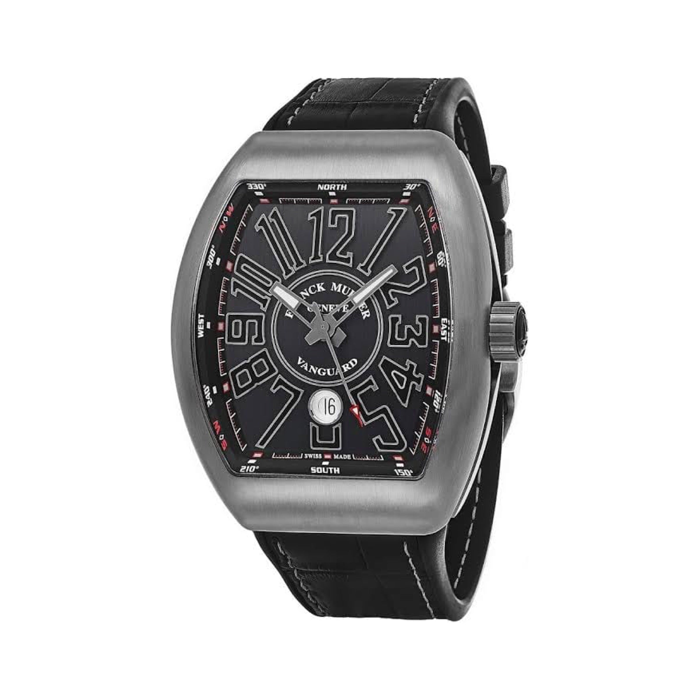 Franck Muller Vanguard Titanium Grey Automatic Watch – Italian Replica | Black Dial Leather Strap