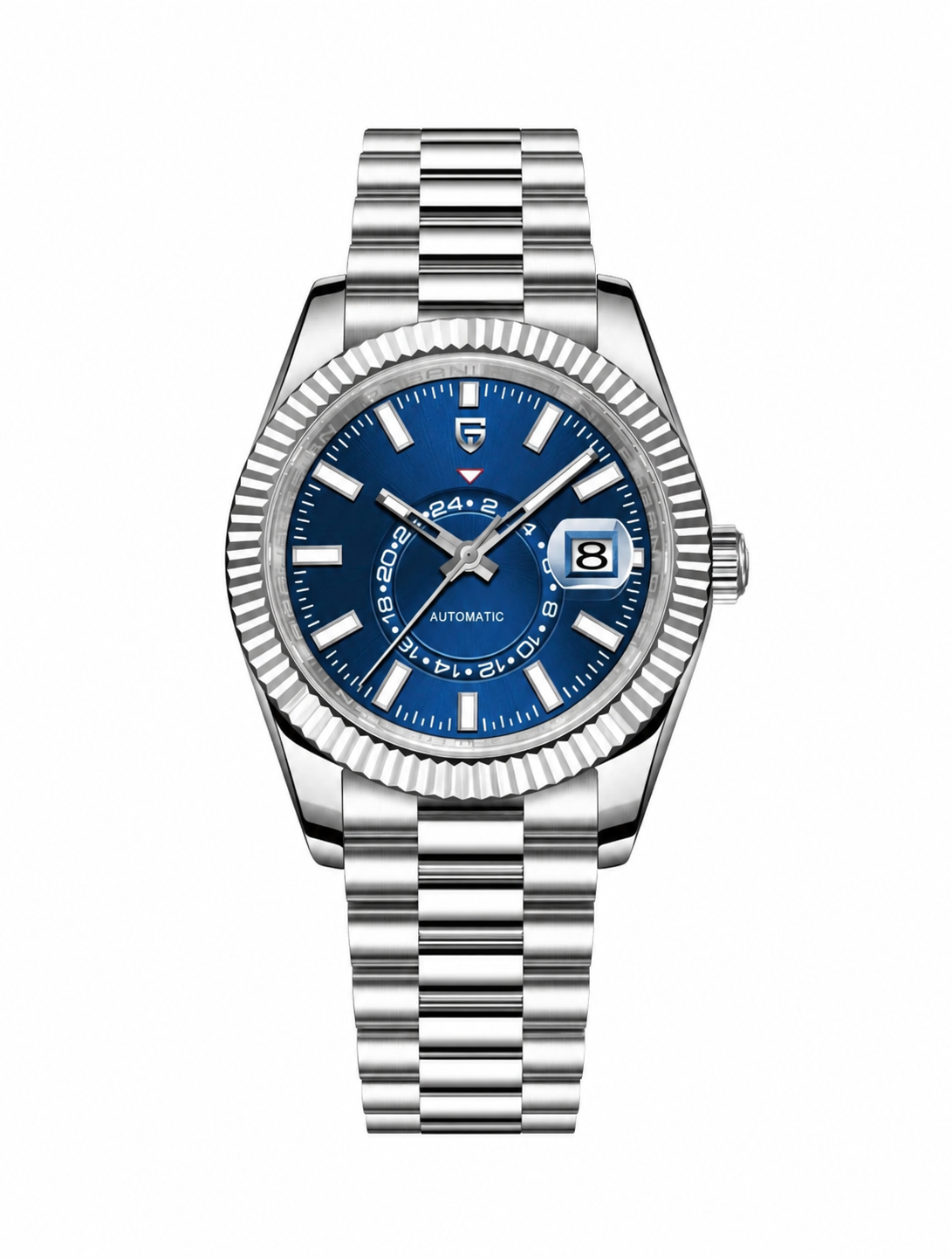 Pagani Design PD1888 (Silver Blue) Sky Dweller Presidential Limited Edition Green Automatic Watch for Men | Sapphire Crystal | GMT | Complete Calendar | 42H Power Reserve