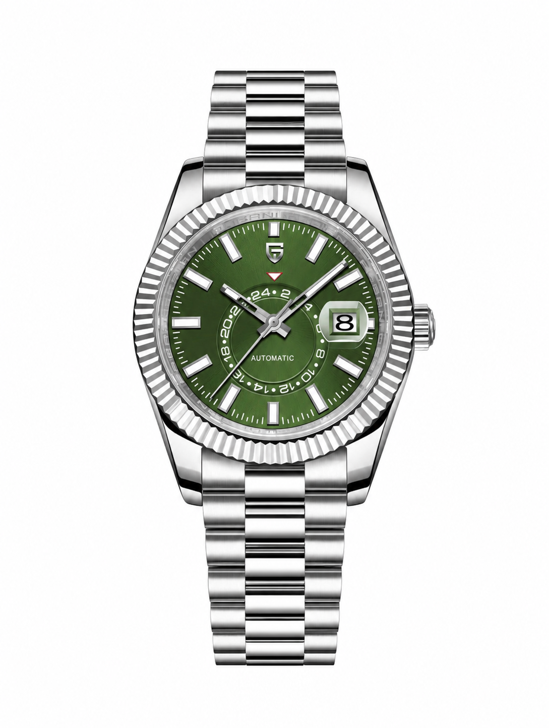 Pagani Design PD1888 (Silver Green) Sky Dweller Presidential Limited Edition Green Automatic Watch for Men | Sapphire Crystal | GMT | Complete Calendar | 42H Power Reserve