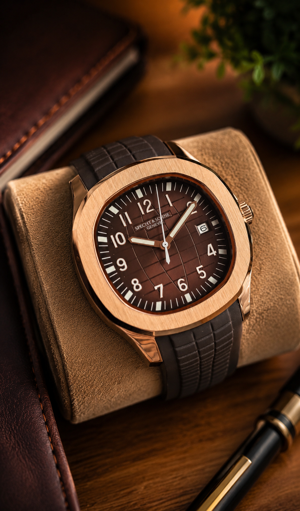 Specht & Sohne SP0008A1 Aquanaut Brown/Rose Gold Automatic Watch – Miyota 8215 Sapphire Crystal 40mm