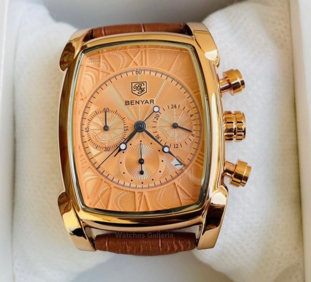 Benyar BY5113 Square Chronograph (Brown/Rose Gold) Benyar Watch Pakistan
