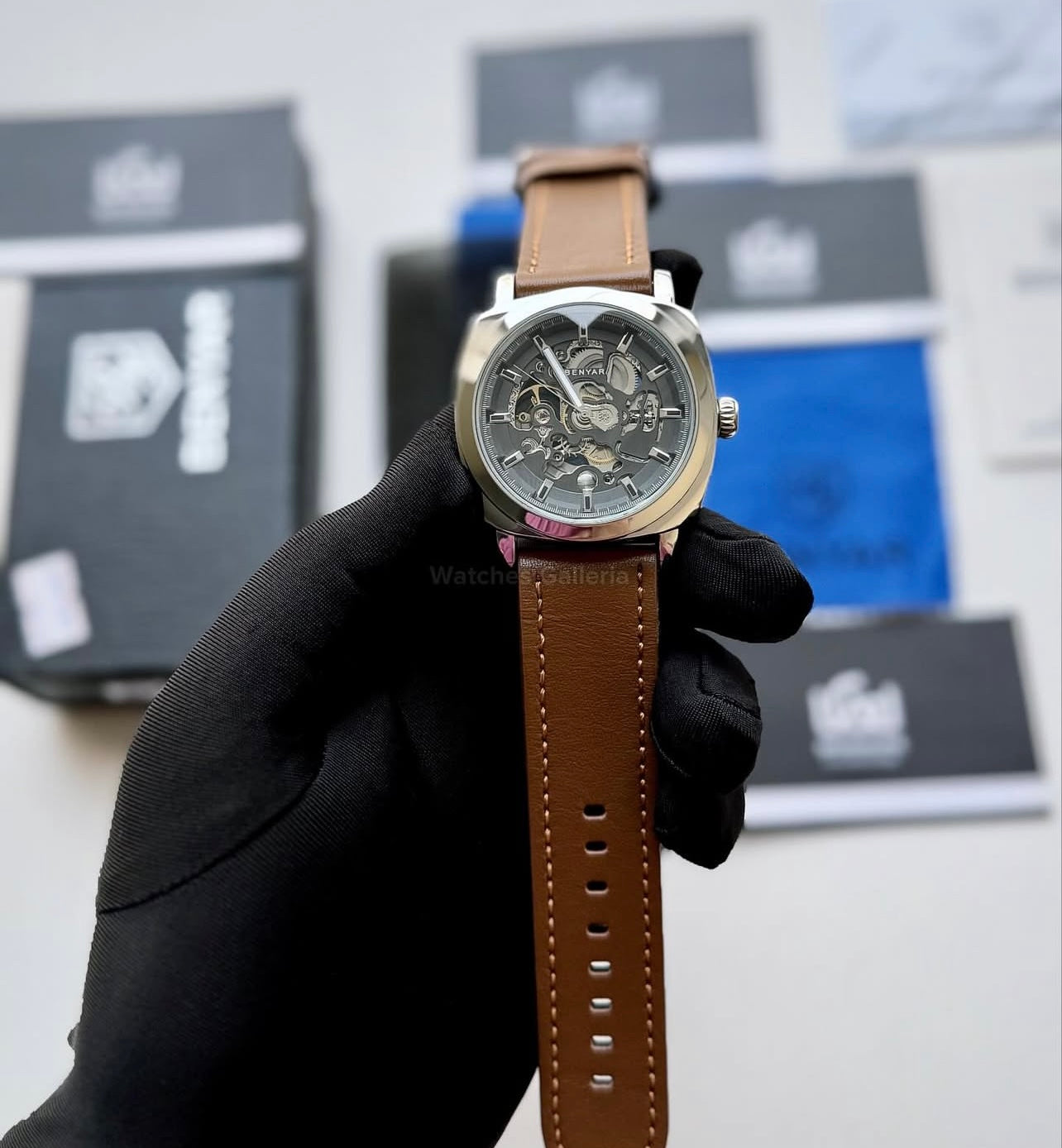 Benyar BY5121 Skeleton Automatic Watch (Silver Brown) Benyar in Pakistan