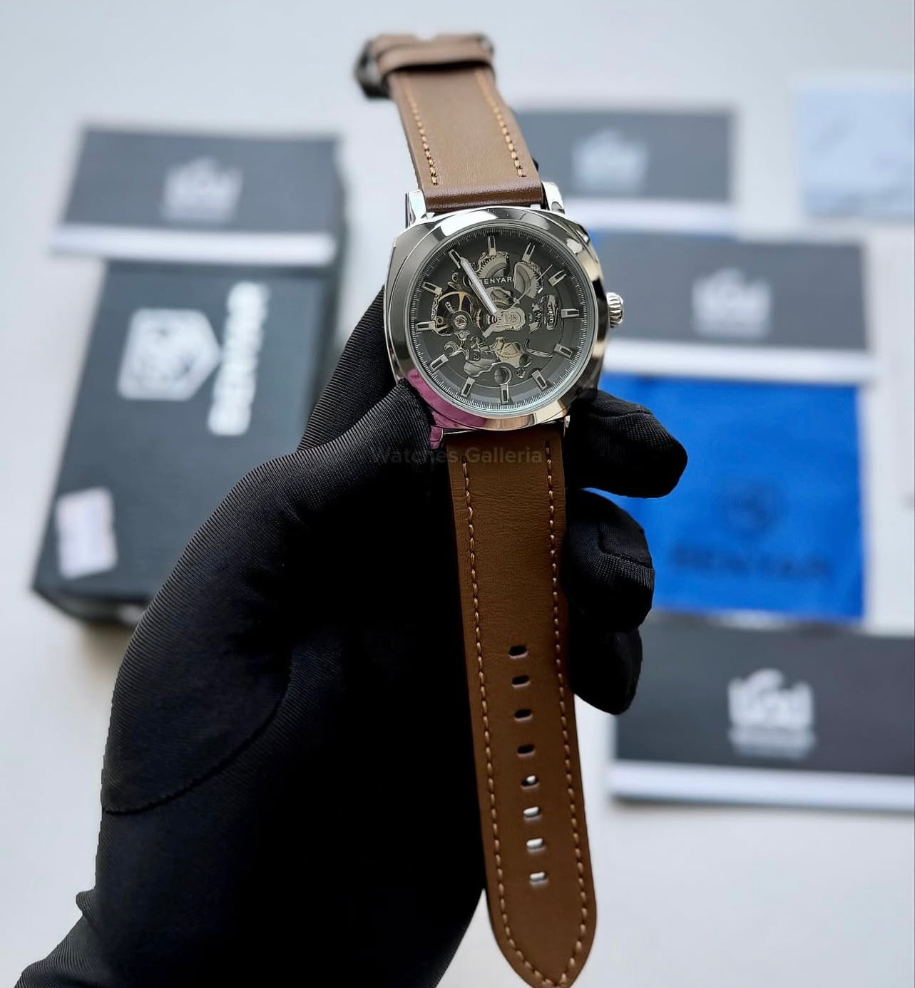 Benyar BY5121 Skeleton Automatic Watch (Silver Brown) Benyar in Pakistan