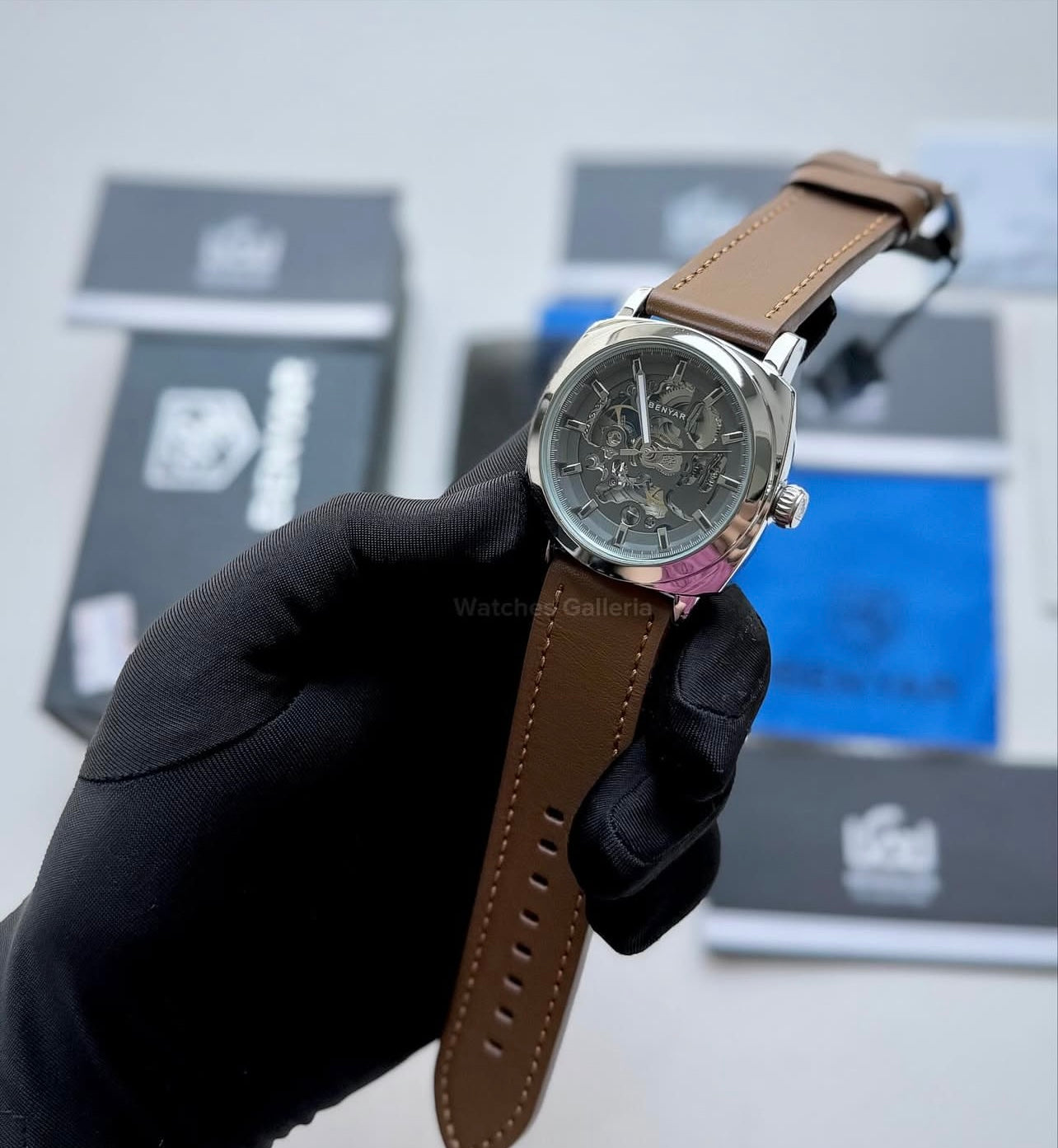 Benyar BY5121 Skeleton Automatic Watch (Silver Brown) Benyar in Pakistan