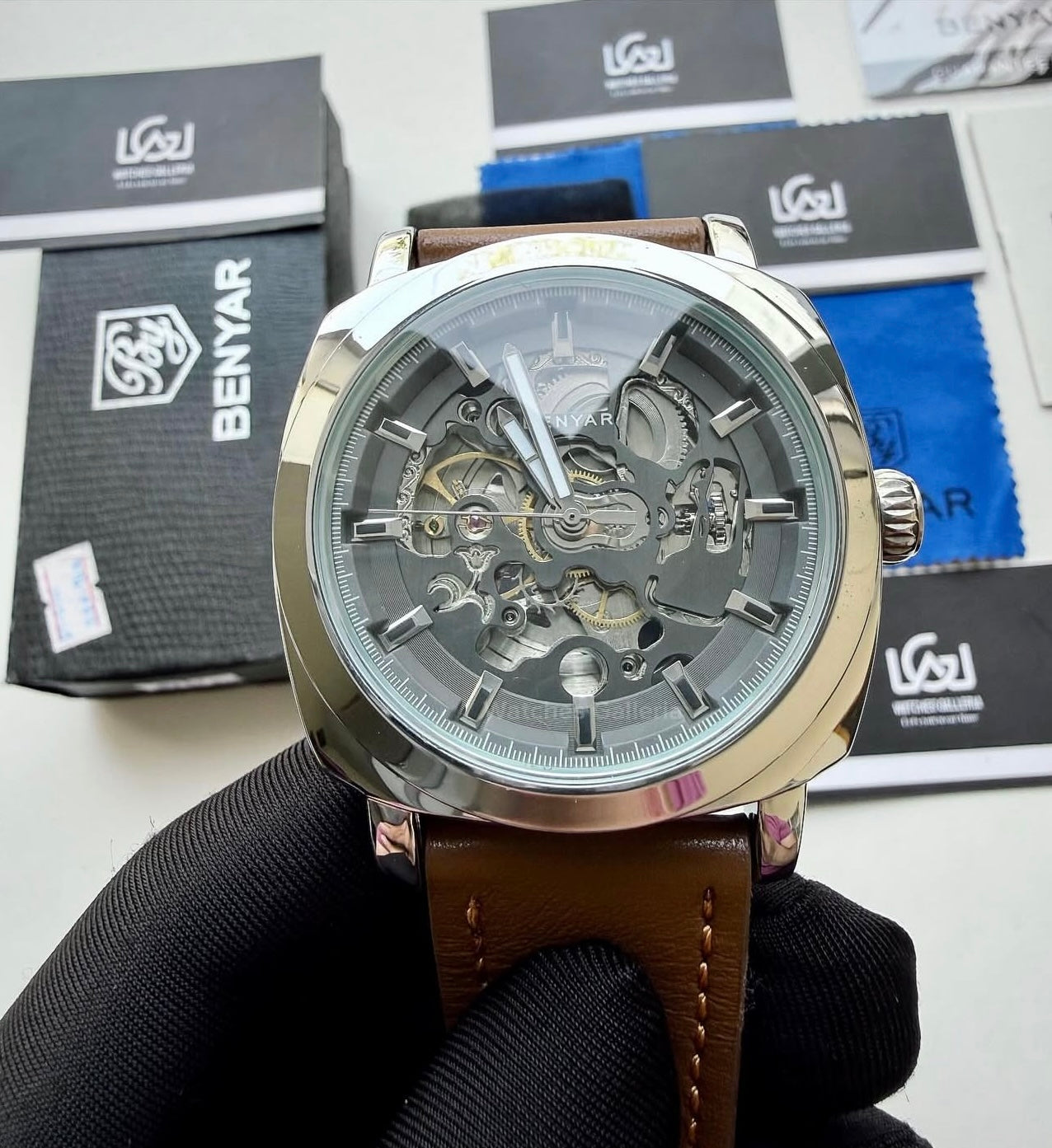 Benyar BY5121 Skeleton Automatic Watch (Silver Brown) Benyar in Pakistan