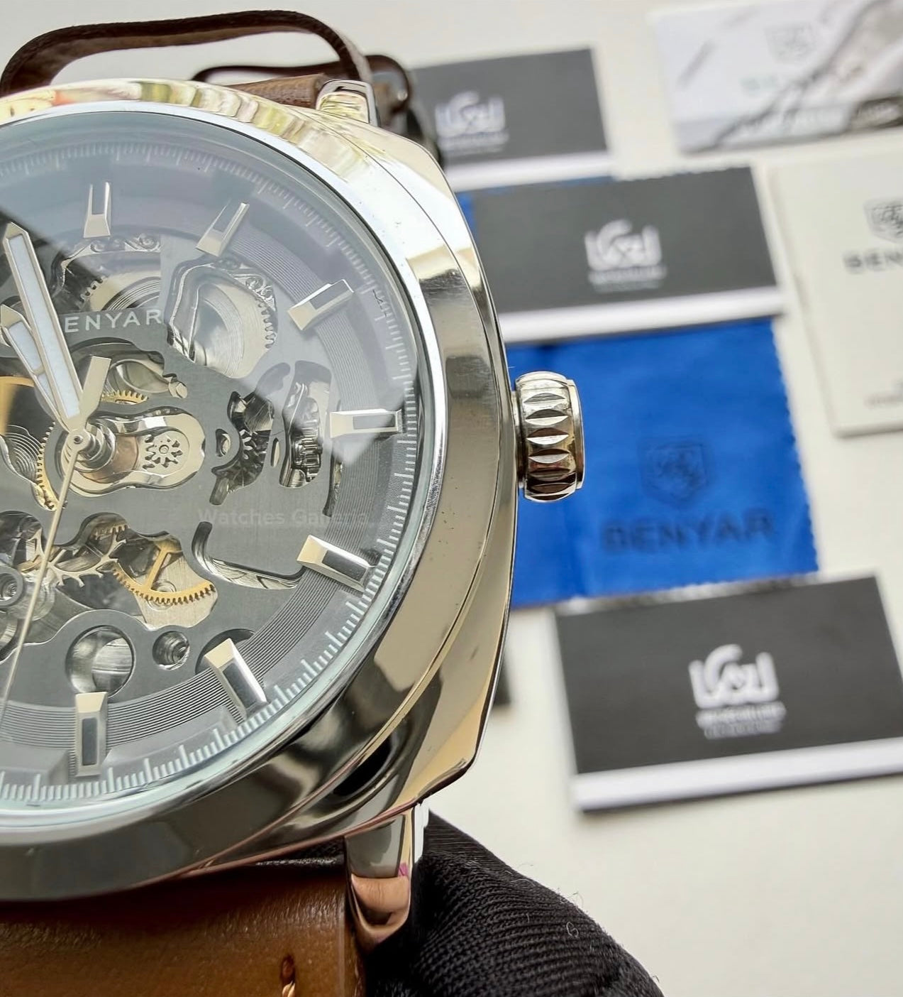 Benyar BY5121 Skeleton Automatic Watch (Silver Brown) Benyar in Pakistan