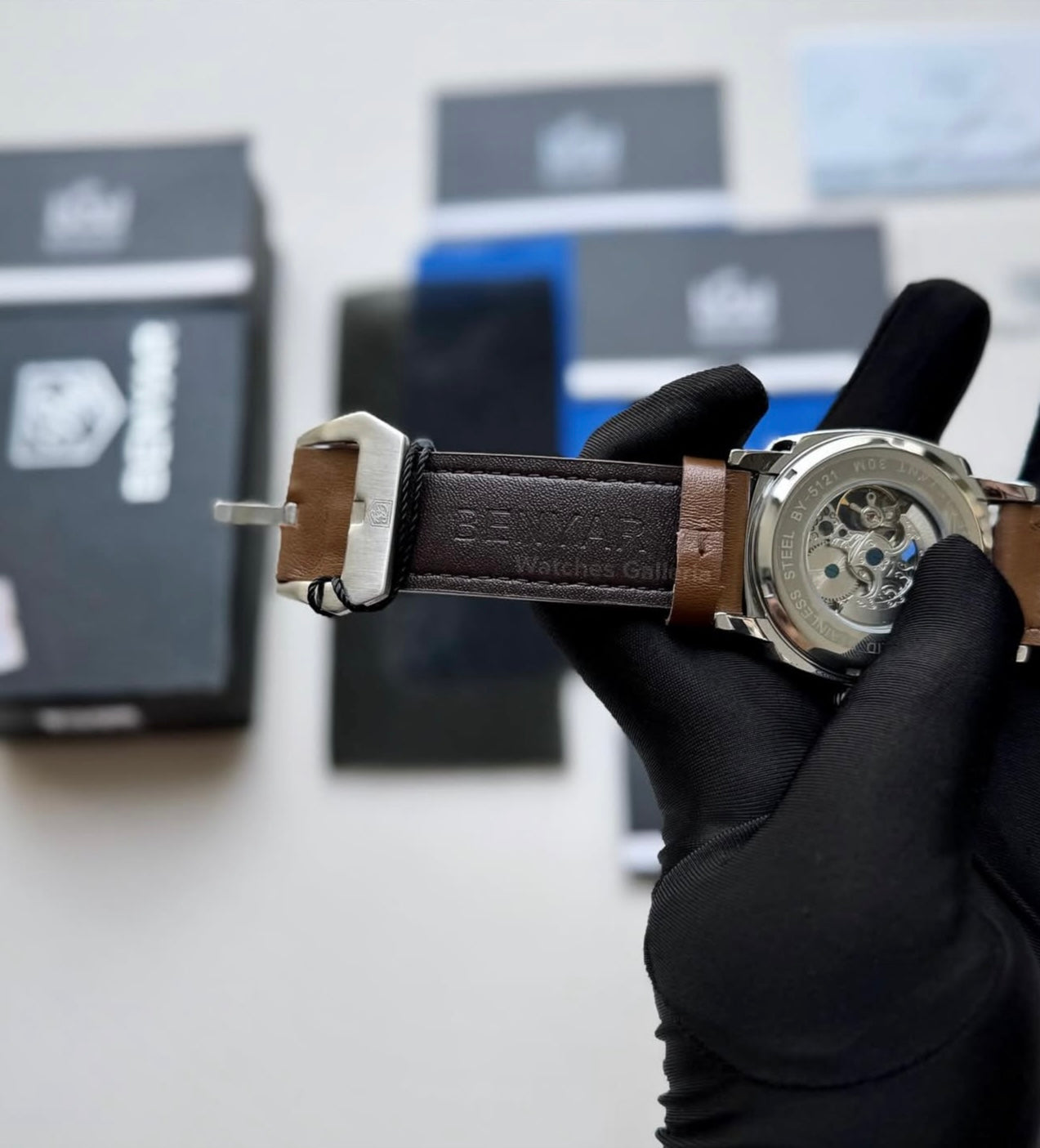 Benyar BY5121 Skeleton Automatic Watch (Silver Brown) Benyar in Pakistan