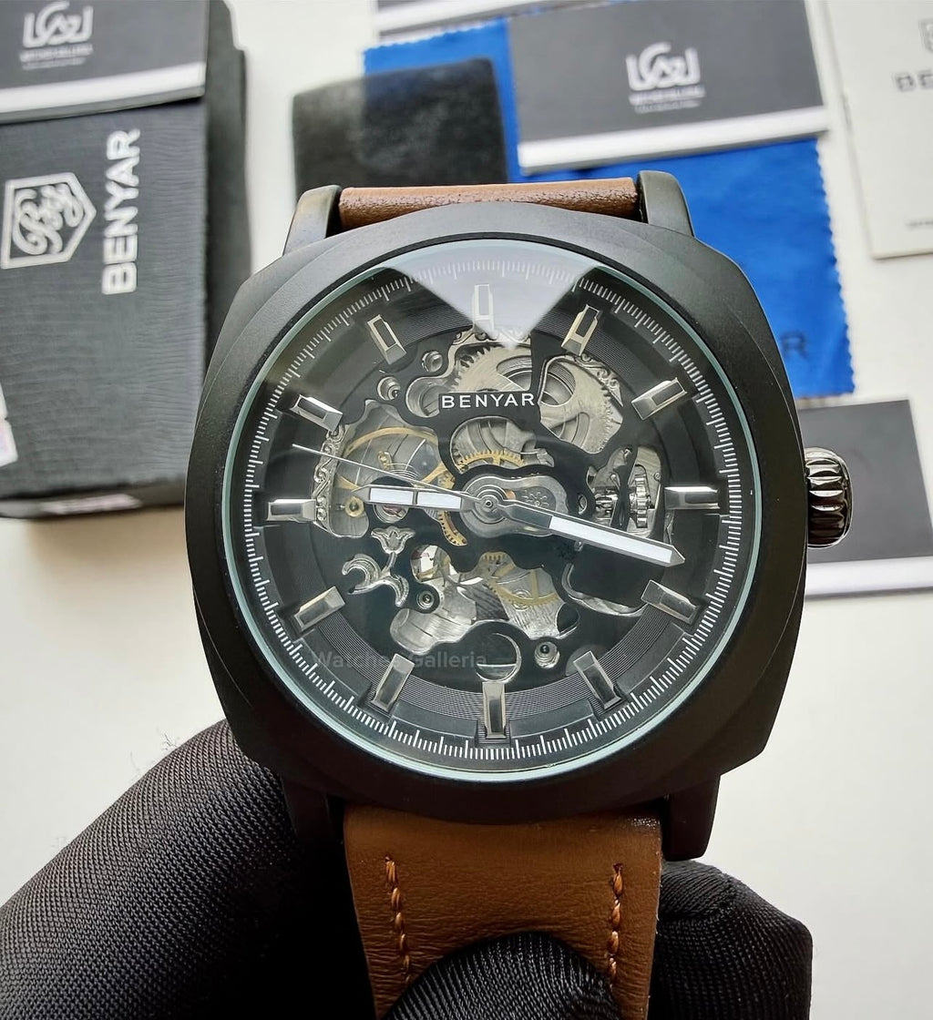 Benyar BY5121 Skeleton Automatic Watch (Black Brown) Benyar in Pakistan