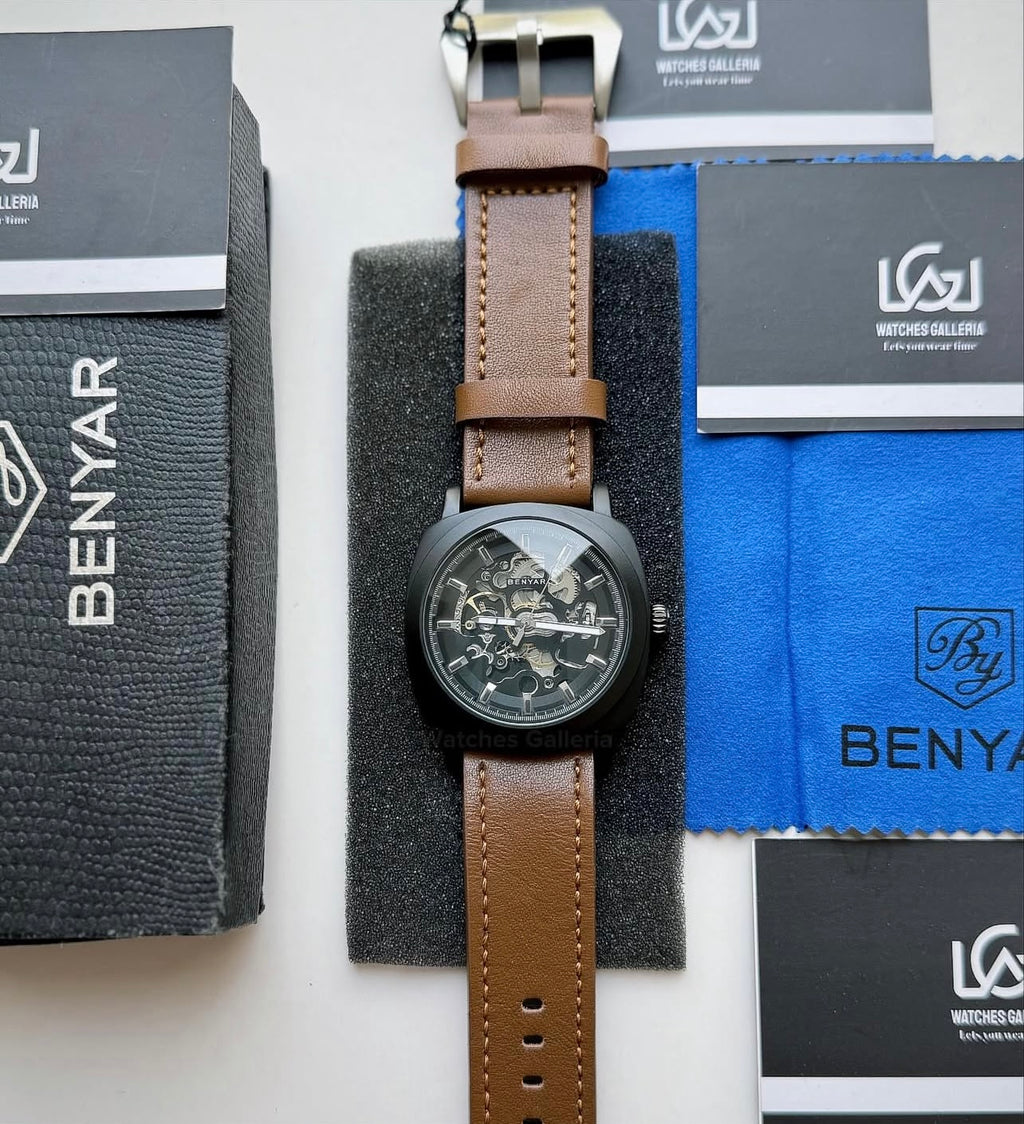 Benyar BY5121 Skeleton Automatic Watch (Black Brown) Benyar in Pakistan