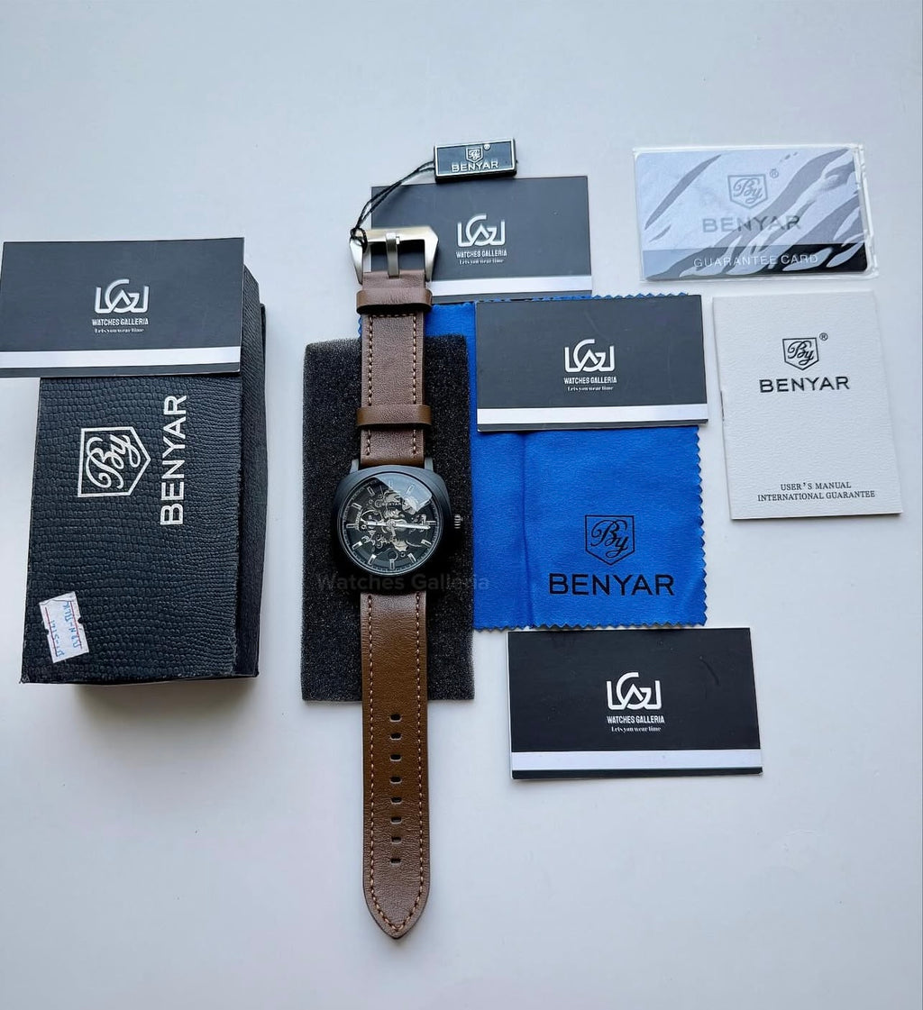 Benyar BY5121 Skeleton Automatic Watch (Black Brown) Benyar in Pakistan
