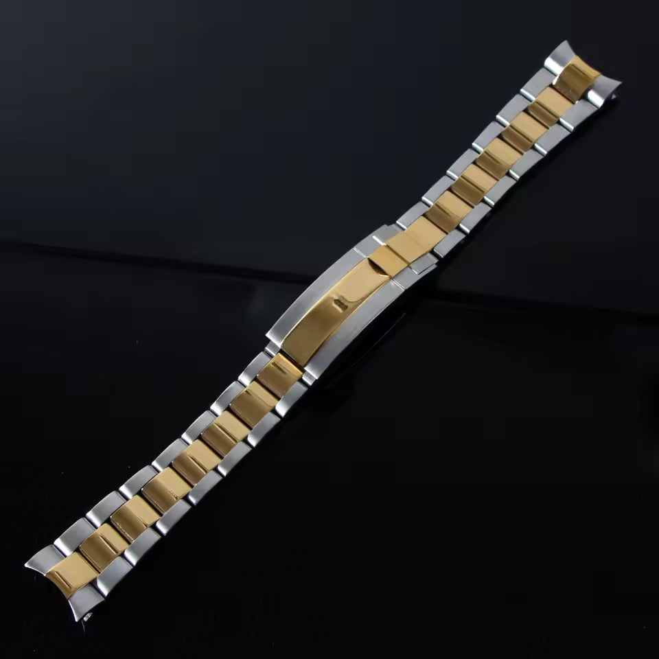 20mm Oyster Bracelet Yellow Gold & Silver – 316L Stainless Steel Two-Tone Strap with Dual Lock Clasp