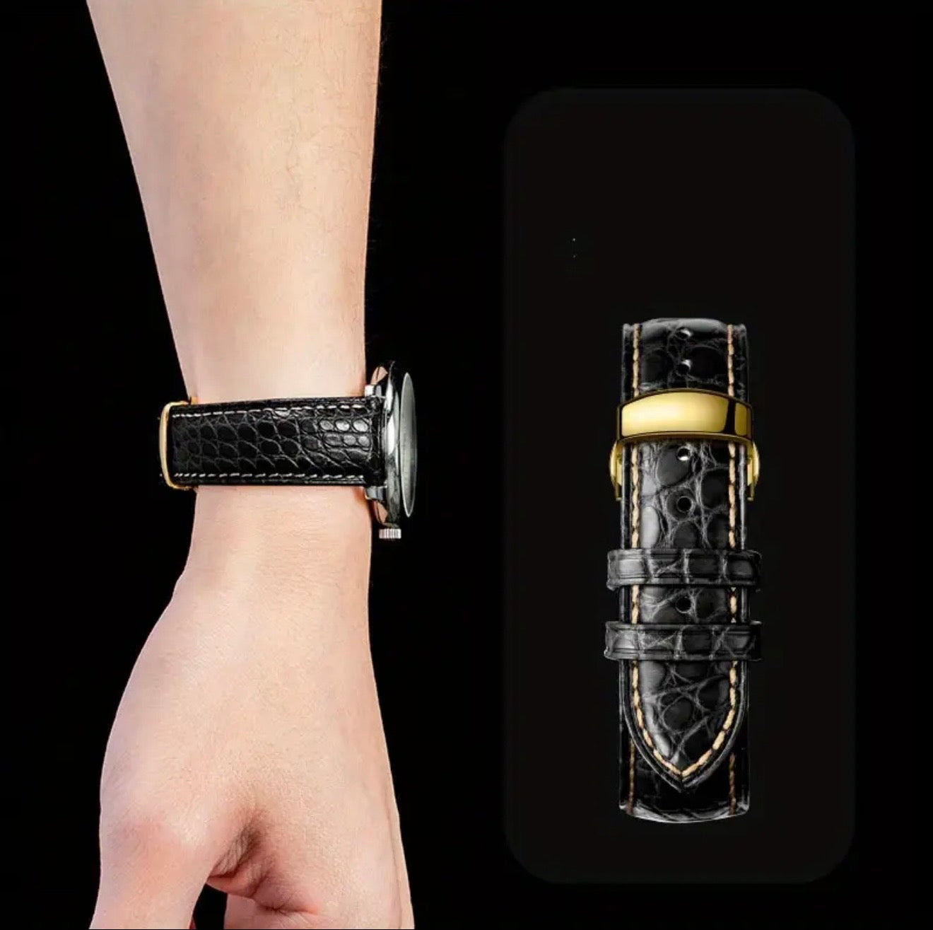 Premium 20mm Leather Watch Strap – Universal Fit with Stainless Steel Deployment Buckle & Tool