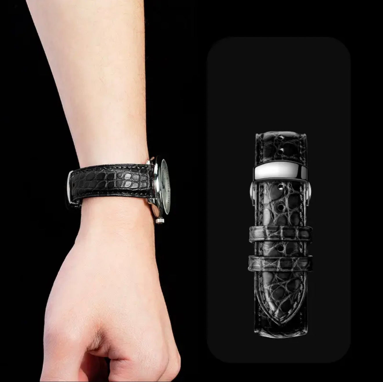 Premium 20mm Leather Watch Strap – Universal Fit with Stainless Steel Deployment Buckle & Tool