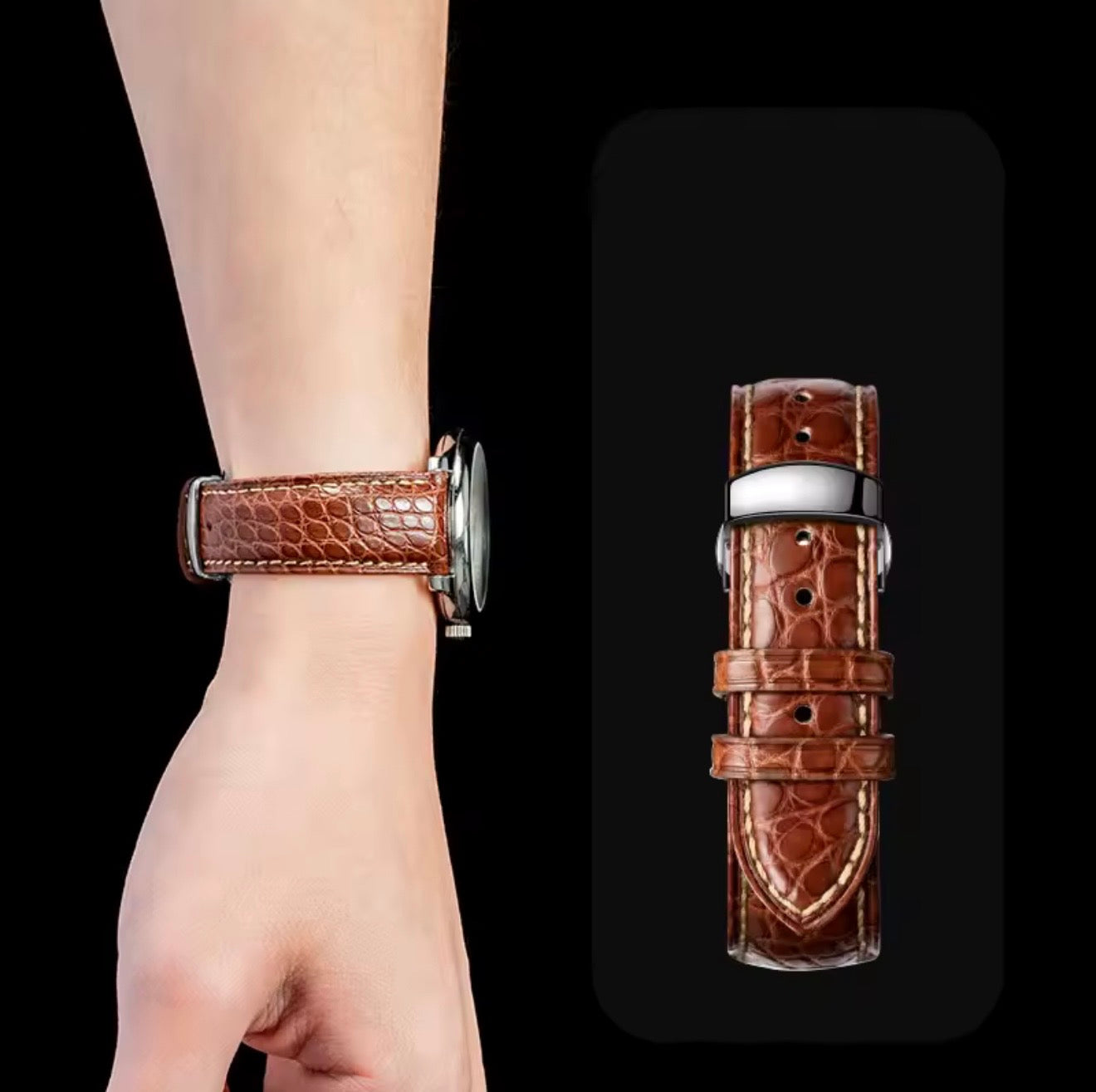 Premium 20mm Leather Watch Strap – Universal Fit with Stainless Steel Deployment Buckle & Tool