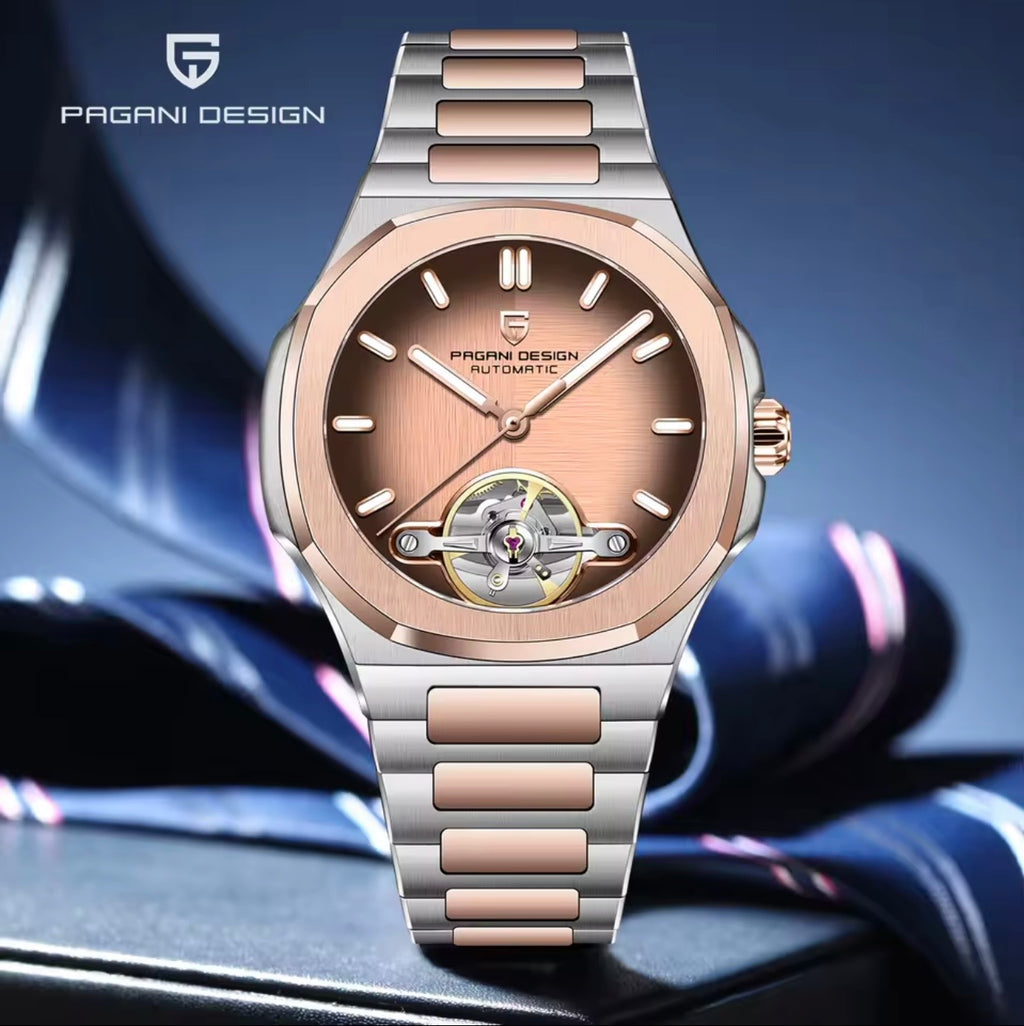 Pagani Design PDys025 Nautilus Flywheel Rose Gold 42mm Automatic Watch – Sapphire Crystal | E3251 Movement | 5ATM