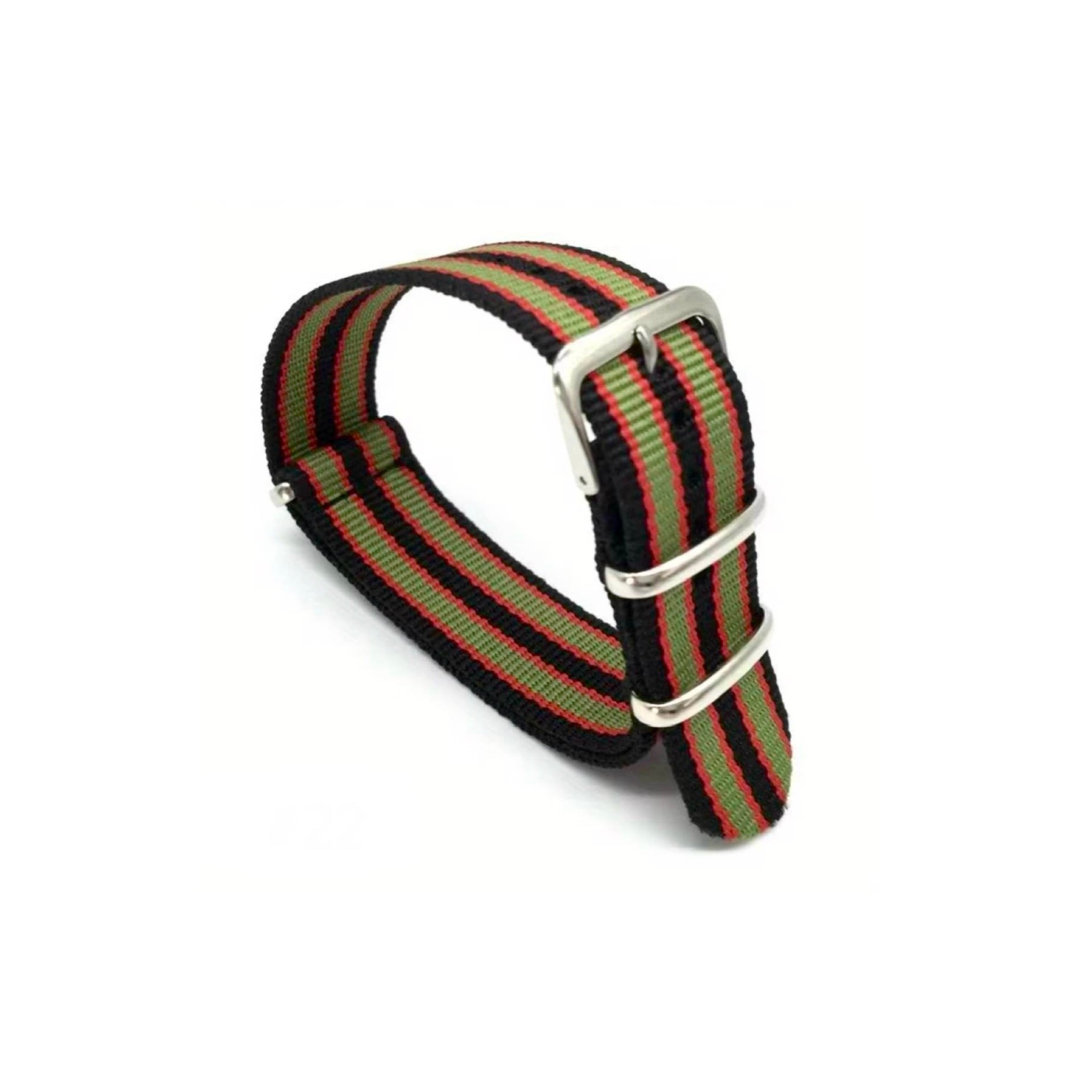 Premium NATO Strap Black, Green & Red Striped Nylon Watch Band in Pakistan for Men & Women – Durable Military-Style Replacement Strap (18mm / 20mm / 22mm)