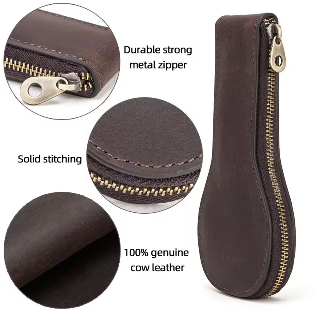 Premium Genuine Cow Leather Travel Watch Case – Single Watch Storage Pouch with Zipper Closure | Vintage Brown Watch Carry Case
