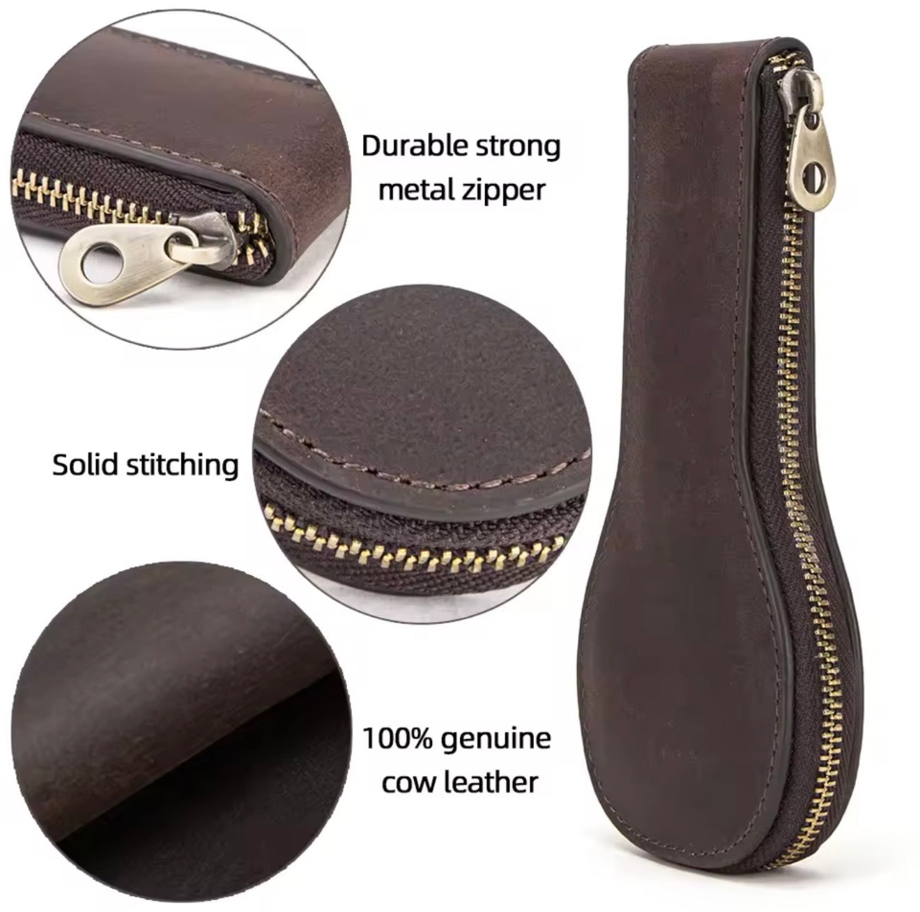 Premium Genuine Cow Leather Travel Watch Case – Single Watch Storage Pouch with Zipper Closure | Vintage Brown Watch Carry Case