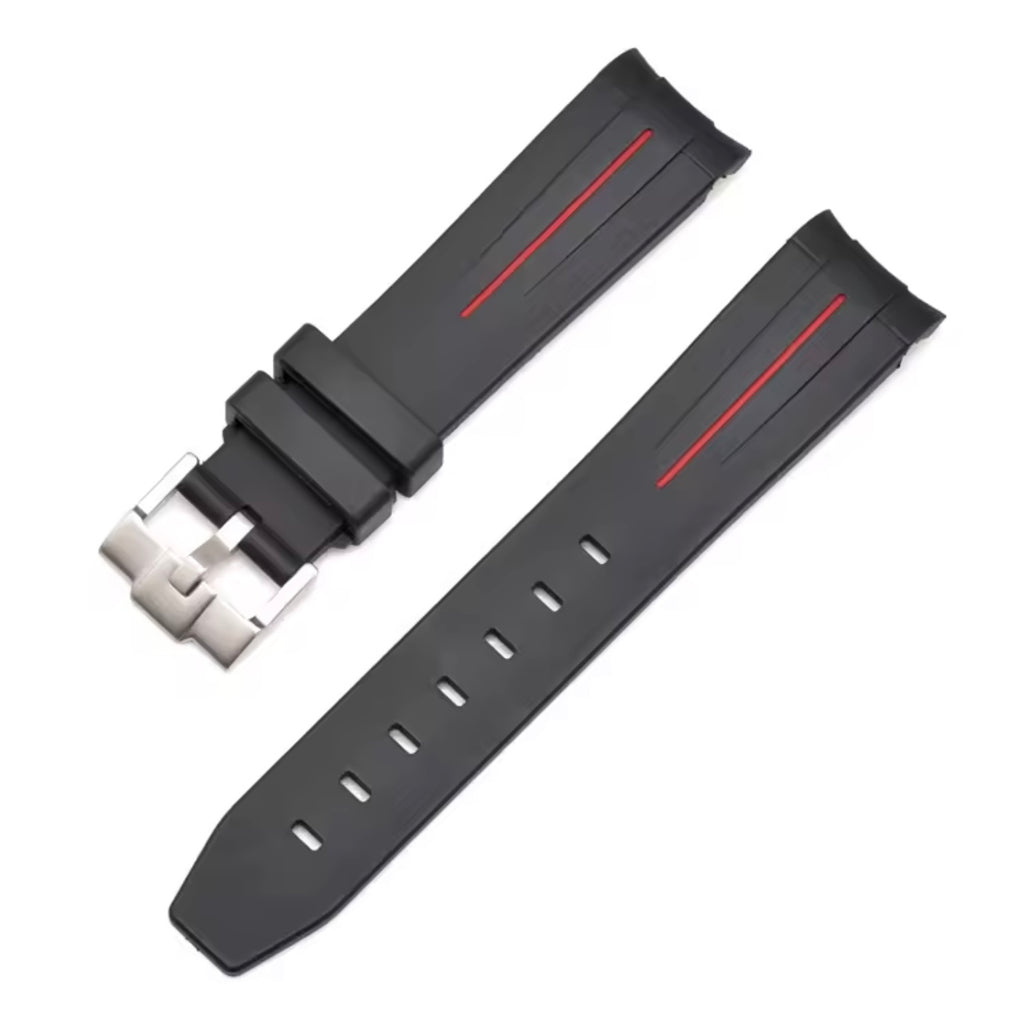 Silicone Watch Strap Premium Quality (Black Red) 20mm in Pakistan – Soft Flexible Waterproof Rubber Quick Release Watch Band for Men & Women