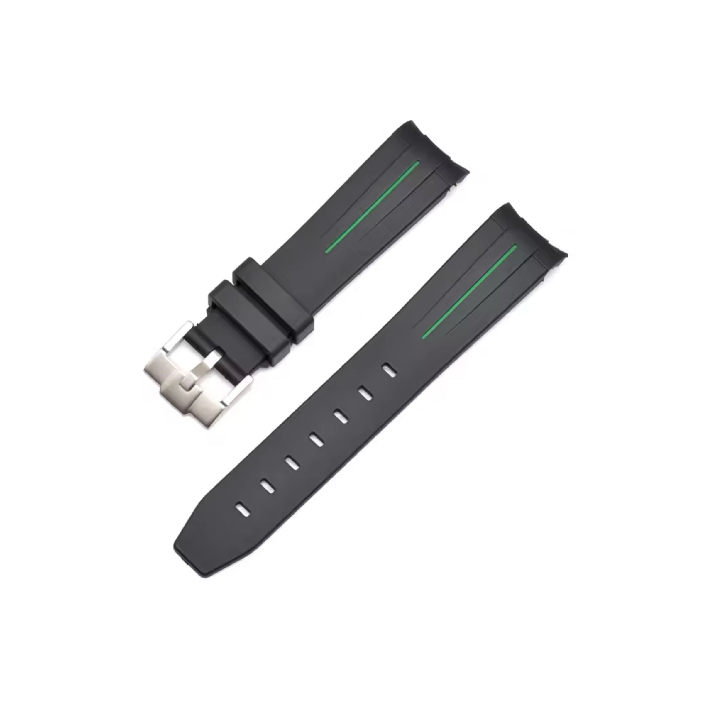 Silicone Watch Strap Premium Quality (Black Green) 20mm in Pakistan – Soft Flexible Waterproof Rubber Quick Release Watch Band for Men & Women