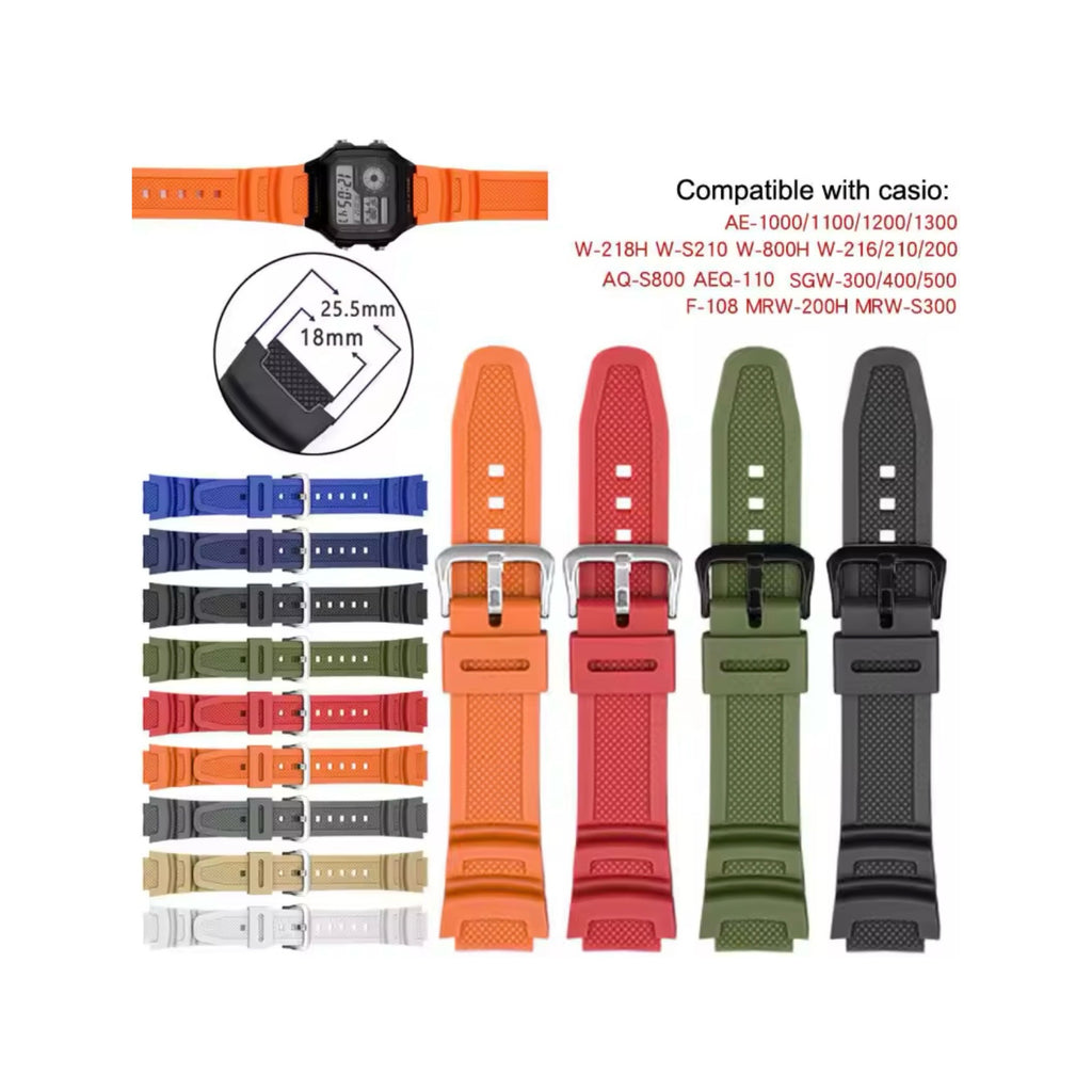 Premium Silicone Replacement Strap for Casio AE-1000 AE-1100 AE-1200 AE-1300 W-218H W-800H AQ-S800 MRW-200H | Durable Resin Watch Band