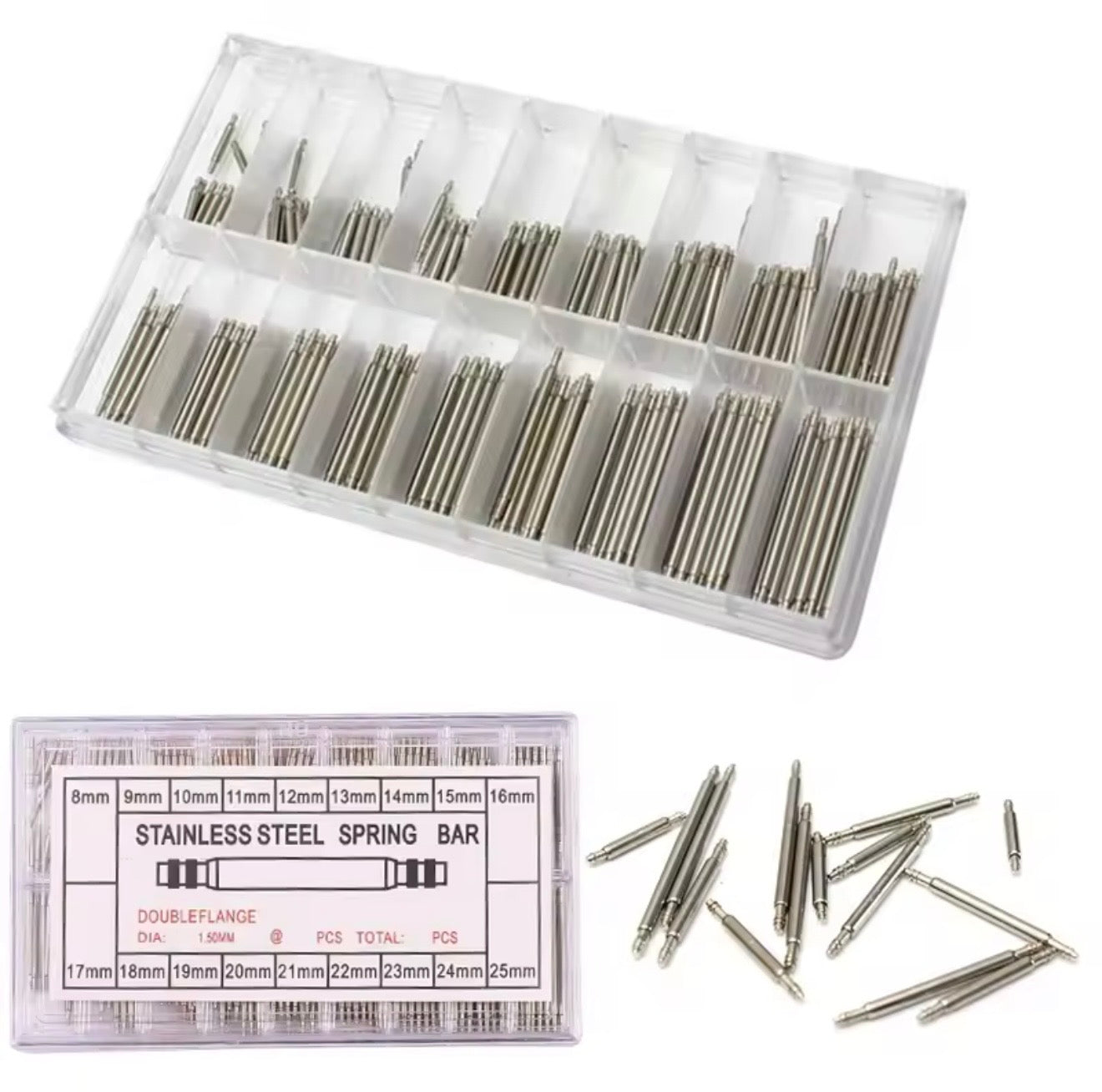 360PCS Watch Spring Bars & Strap Pins Repair Kit Set 8-25mm Stainless Steel Watch Band Link Pins with Spring Bar Remover Tool